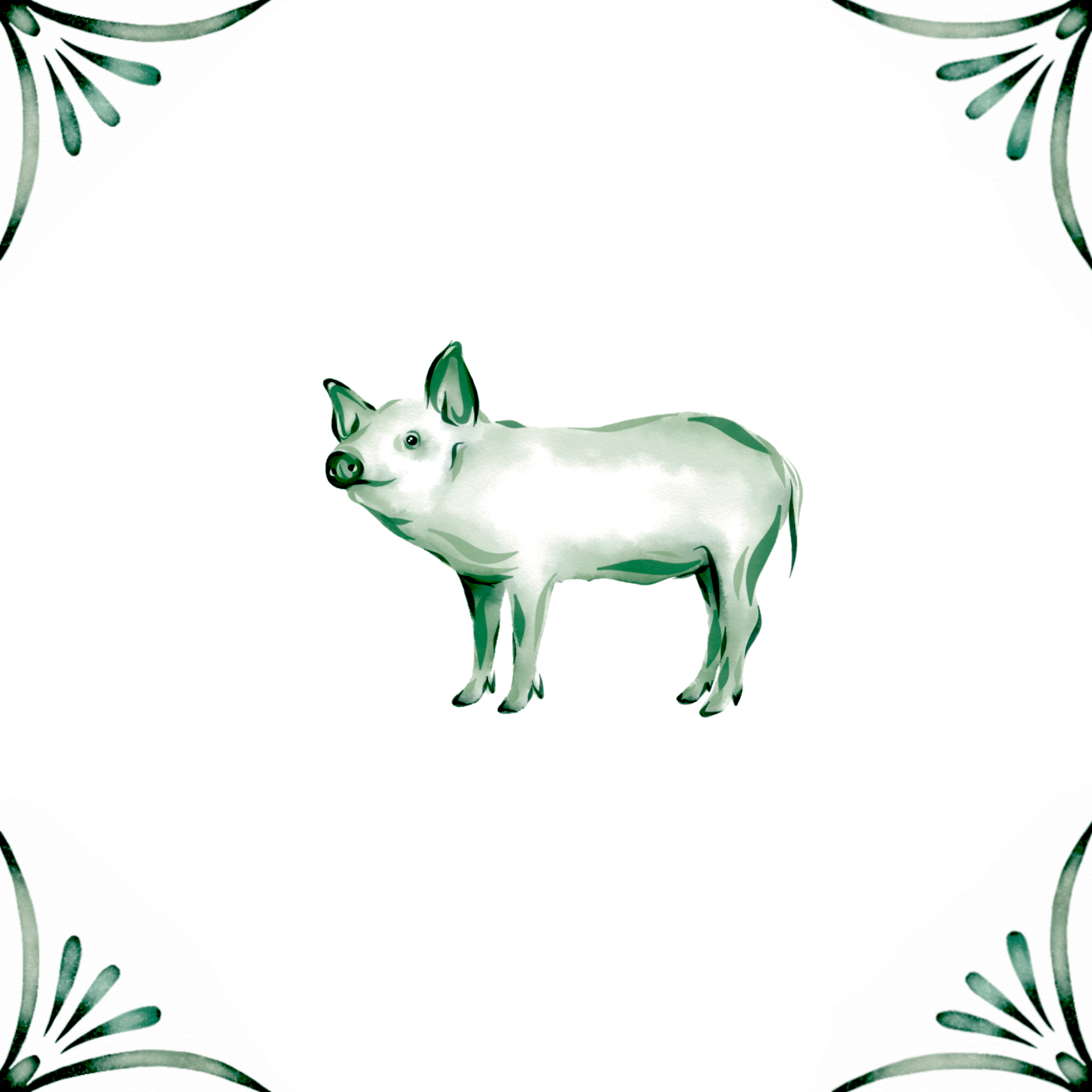 Delft Blue Ceramic Tile- Pig︱Bathroom Tile, Splashback, Kitchen Tiles, Modern Dutch Style