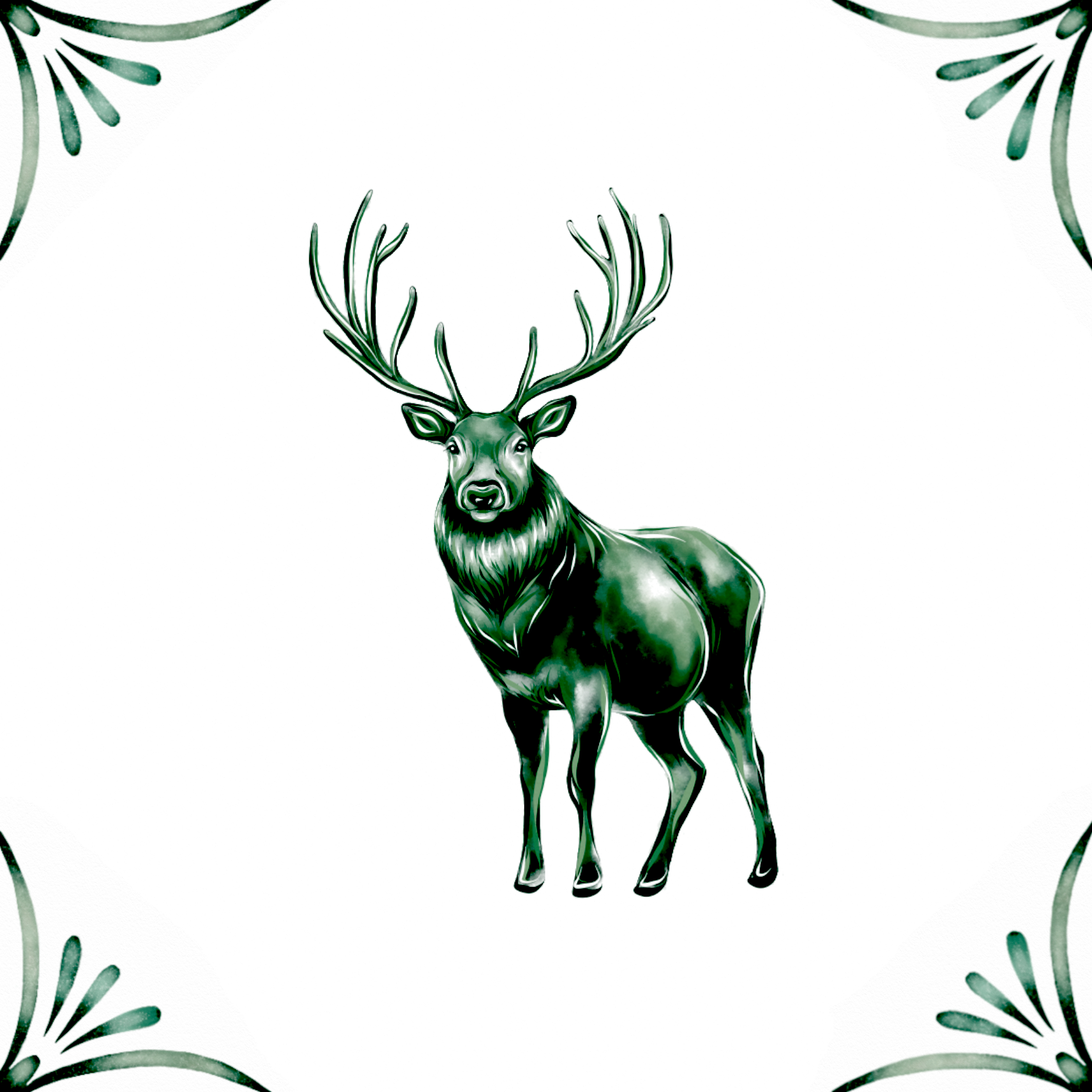 Delft Blue Ceramic Tile- Stag Reindeer︱Bathroom Tile, Splashback, Kitchen Tiles, Modern Dutch Style
