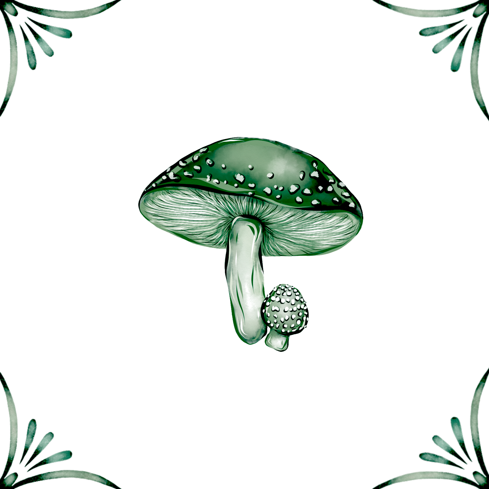 Delft Blue Ceramic Tile- Mushroom︱Bathroom Tile, Splashback, Kitchen Tiles, Modern Dutch Style