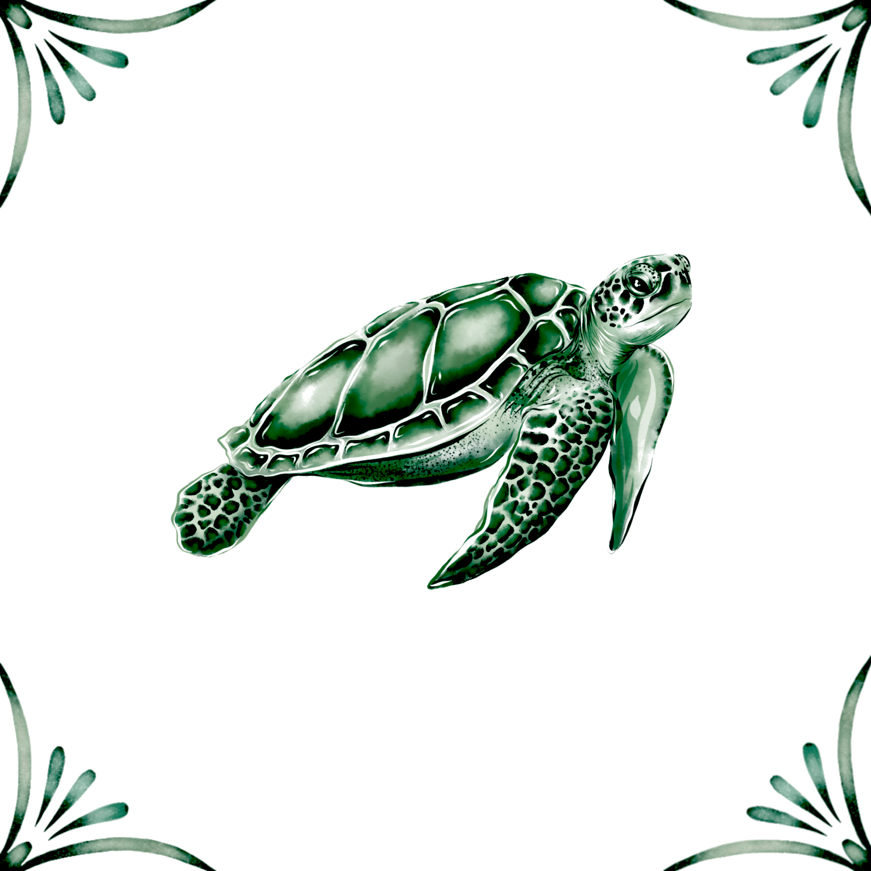 Delft Blue Ceramic Tile- Sea Turtle︱Bathroom Tile, Splashback, Kitchen Tiles, Modern Dutch Style