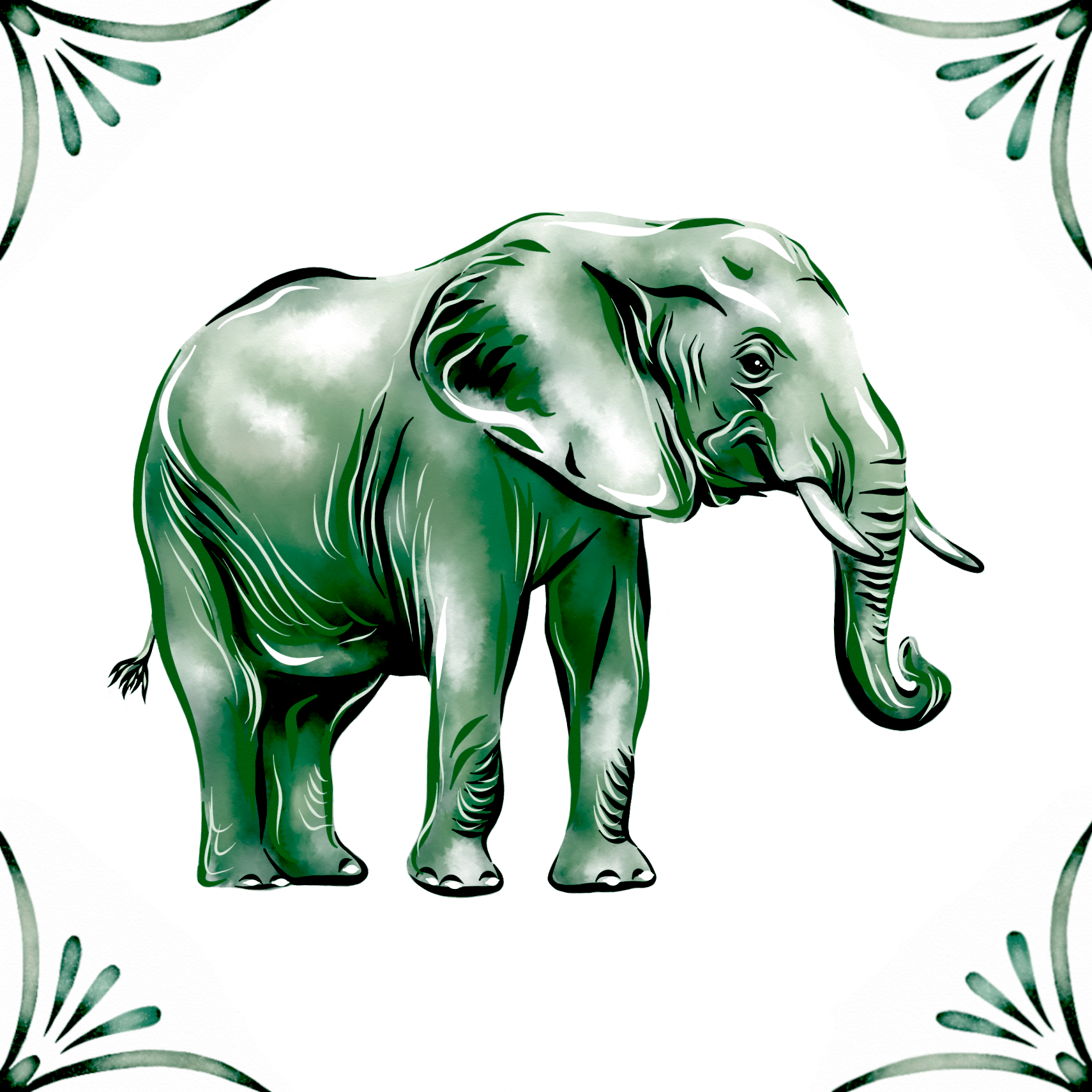Delft Blue Ceramic Tile- African Elephant︱Bathroom Tile, Splashback, Kitchen Tiles, Modern Dutch Style