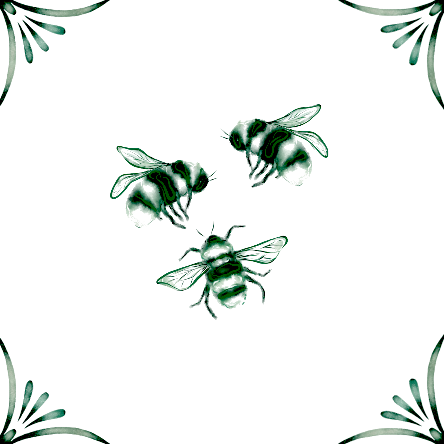 Delft Blue Ceramic Tile- Bees︱Bathroom Tile, Splashback, Kitchen Tiles, Modern Dutch Style