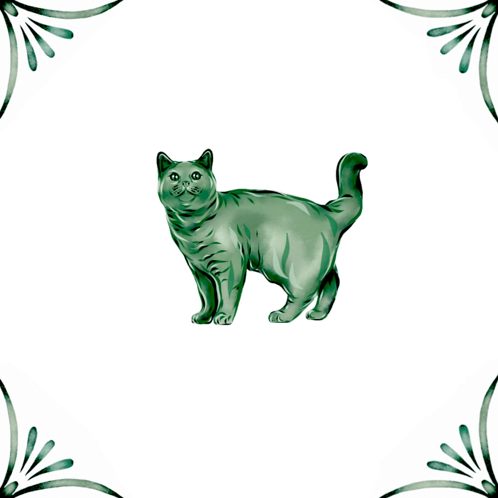Delft Blue Ceramic Tile- British Shorthair Cat︱Bathroom Tile, Splashback, Kitchen Tiles, Modern Dutch Style