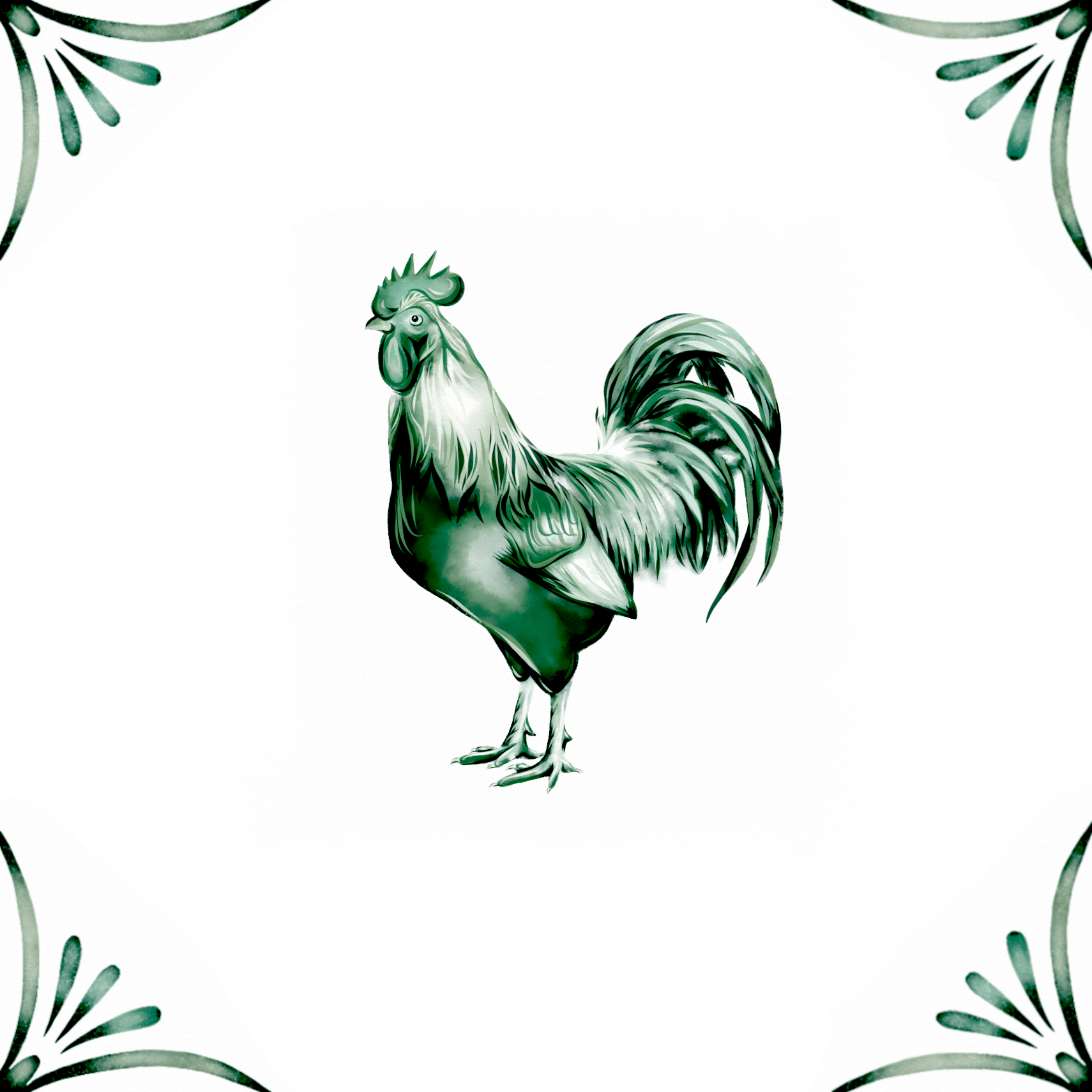 Delft Blue Ceramic Tile- Cockerel︱Bathroom Tile, Splashback, Kitchen Tiles, Modern Dutch Style