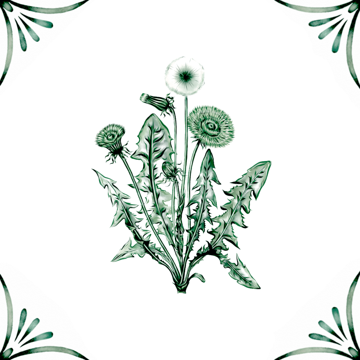 Delft Blue Ceramic Tile- Dandelion︱Bathroom Tile, Splashback, Kitchen Tiles, Modern Dutch Style