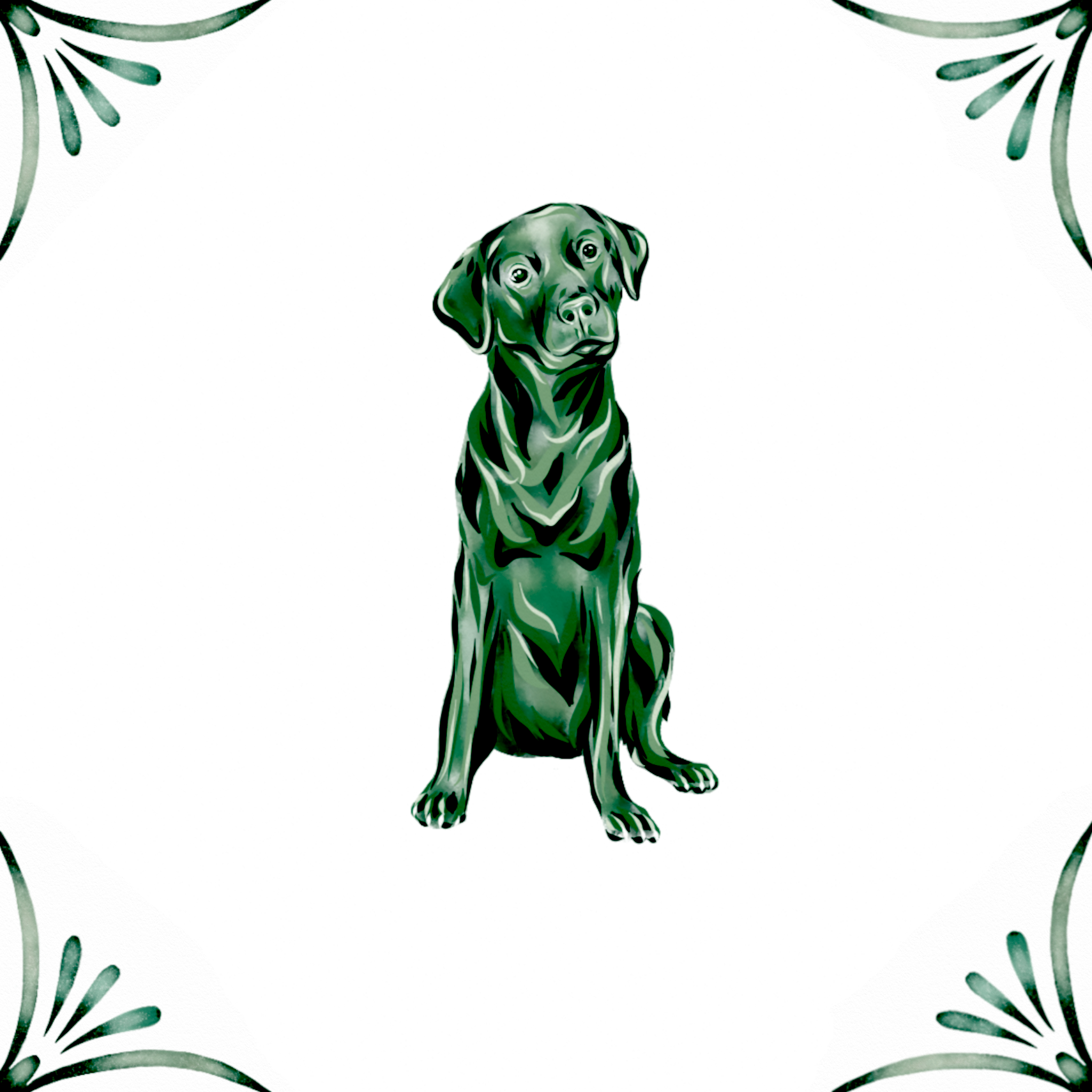 Delft Blue Ceramic Tile- Black Labrador Dog︱Bathroom Tile, Splashback, Kitchen Tiles, Modern Dutch Style