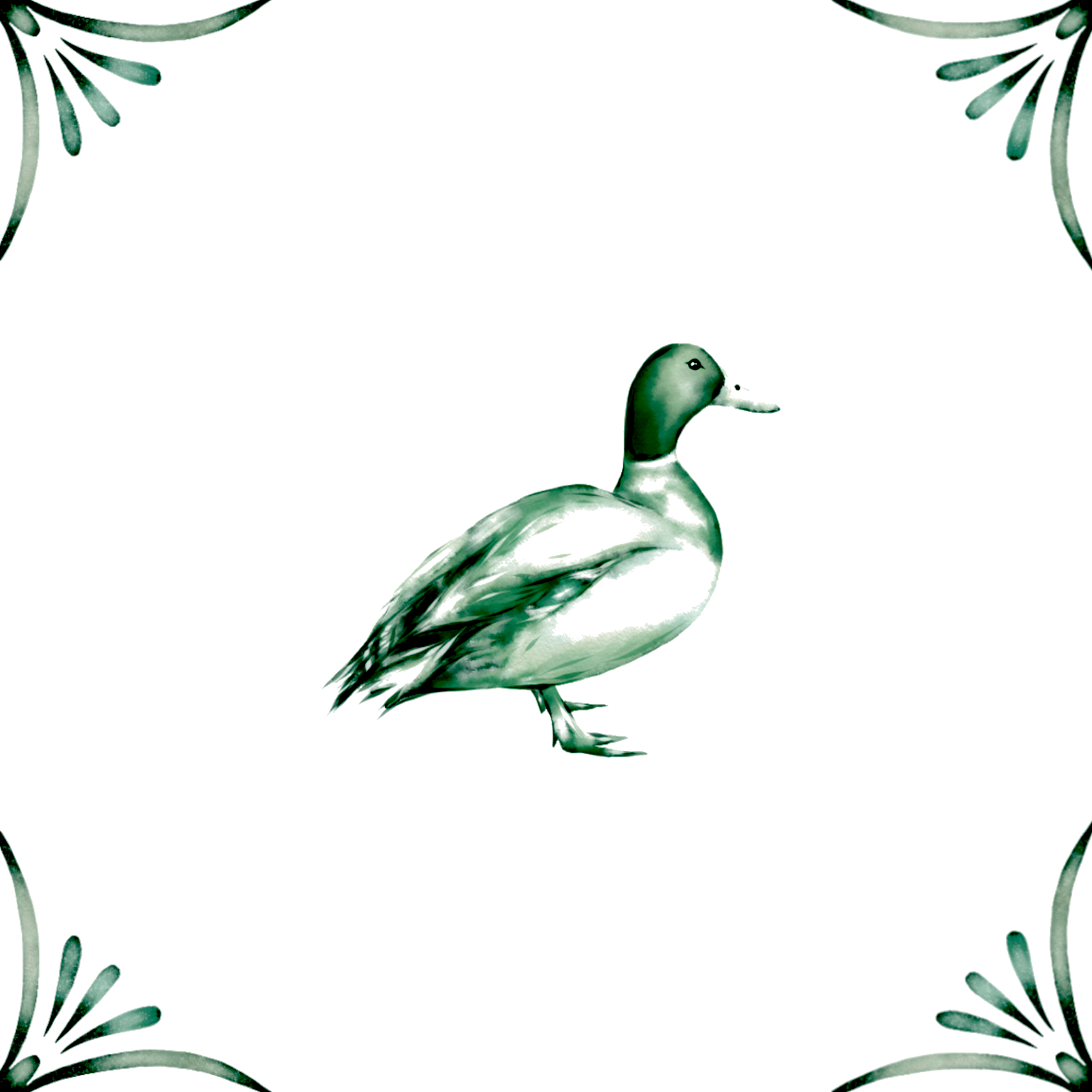 Delft Blue Ceramic Tile- Mallard Duck︱Bathroom Tile, Splashback, Kitchen Tiles, Modern Dutch Style