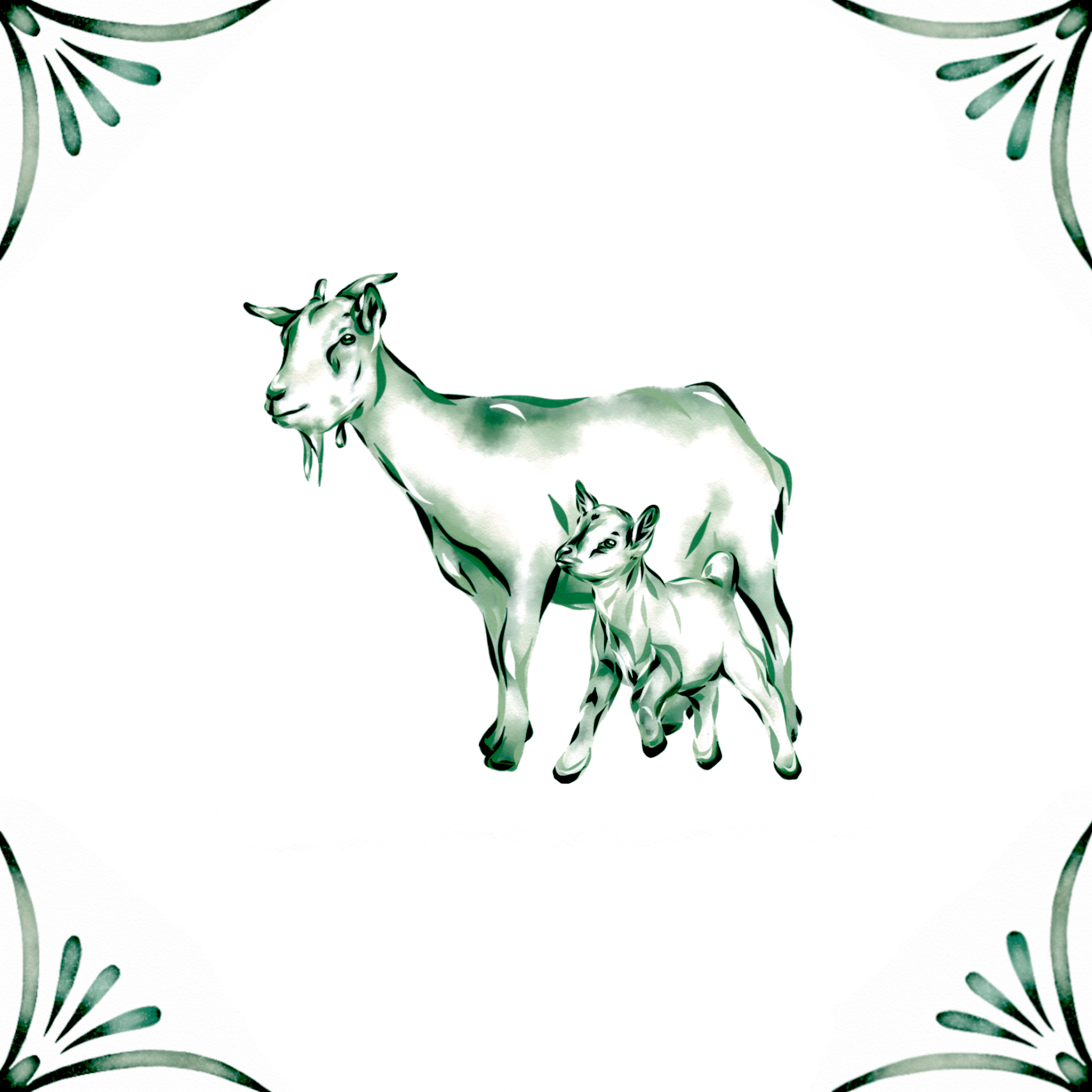 Delft Blue Ceramic Tile- Goat and Kid︱Bathroom Tile, Splashback, Kitchen Tiles, Modern Dutch Style