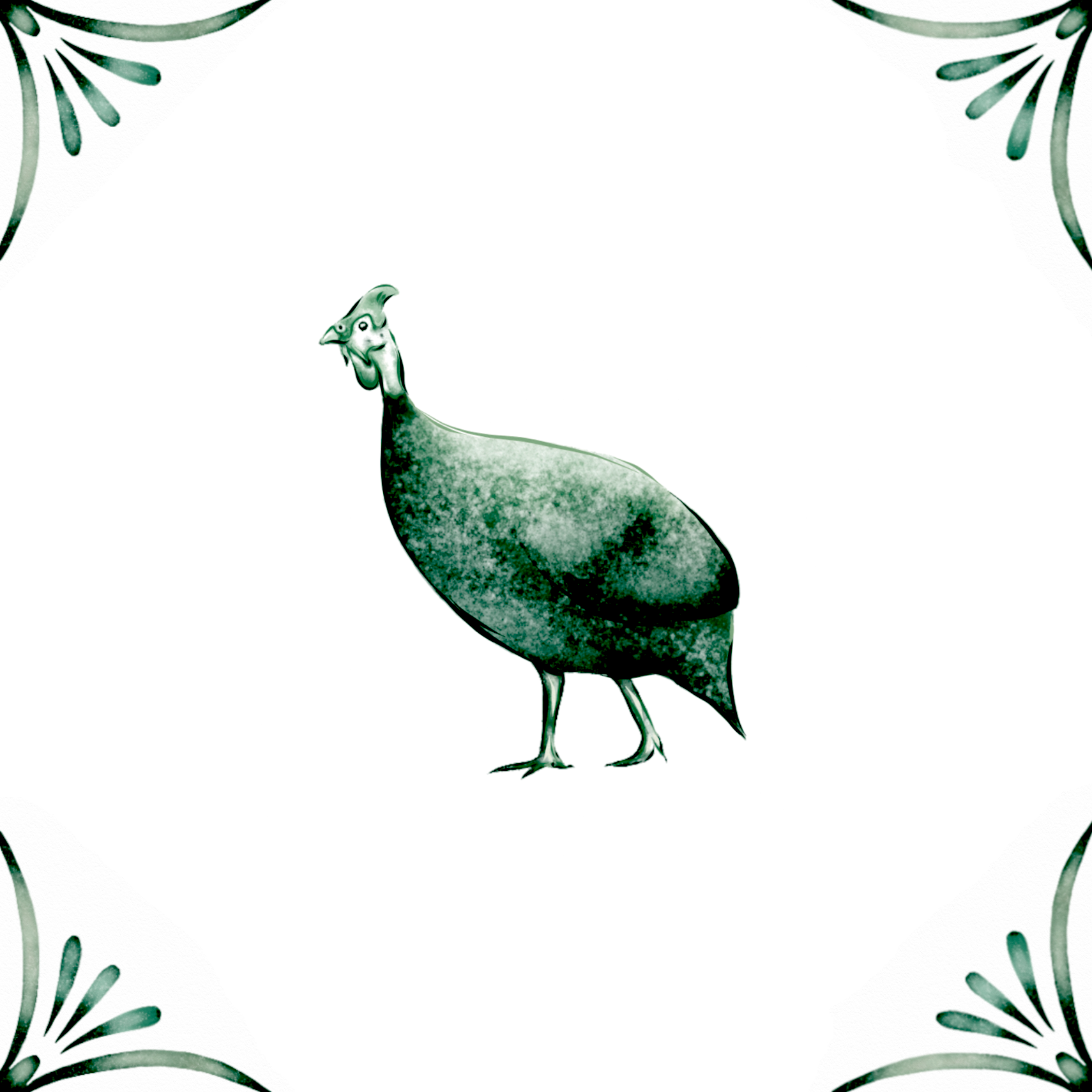 Delft Blue Ceramic Tile- Guinea Fowl︱Bathroom Tile, Splashback, Kitchen Tiles, Modern Dutch Style