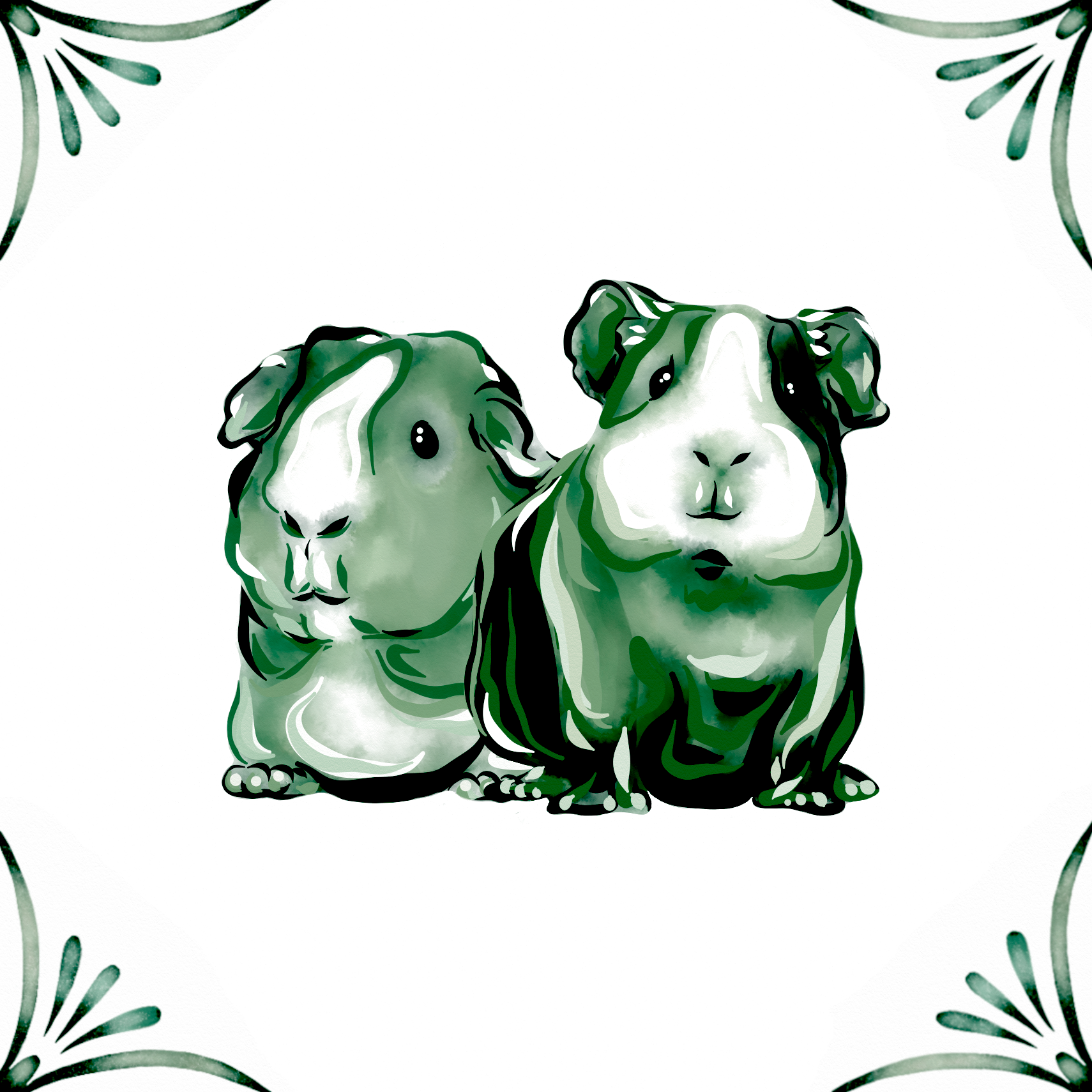 Delft Blue Ceramic Tile- Guinea Pigs︱Bathroom Tile, Splashback, Kitchen Tiles, Modern Dutch Style