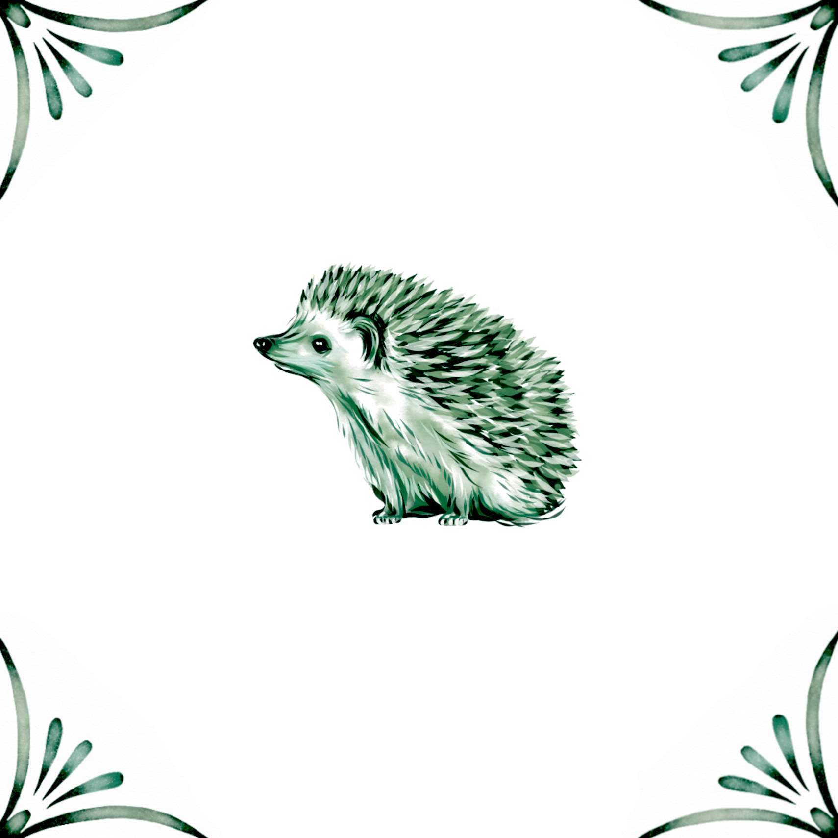 Delft Blue Ceramic Tile- Hedgehog︱Bathroom Tile, Splashback, Kitchen Tiles, Modern Dutch Style