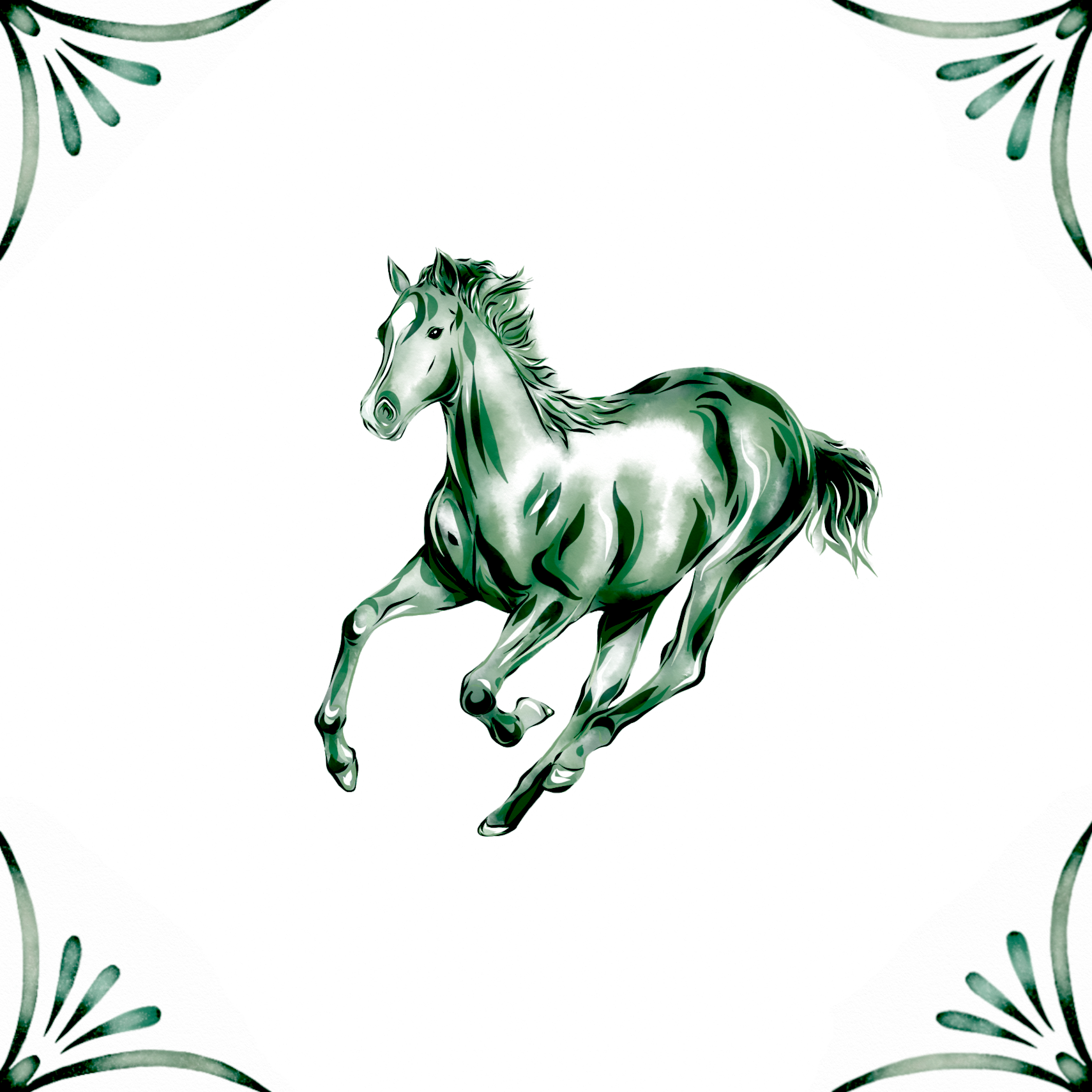 Delft Blue Ceramic Tile- Horse︱Bathroom Tile, Splashback, Kitchen Tiles, Modern Dutch Style