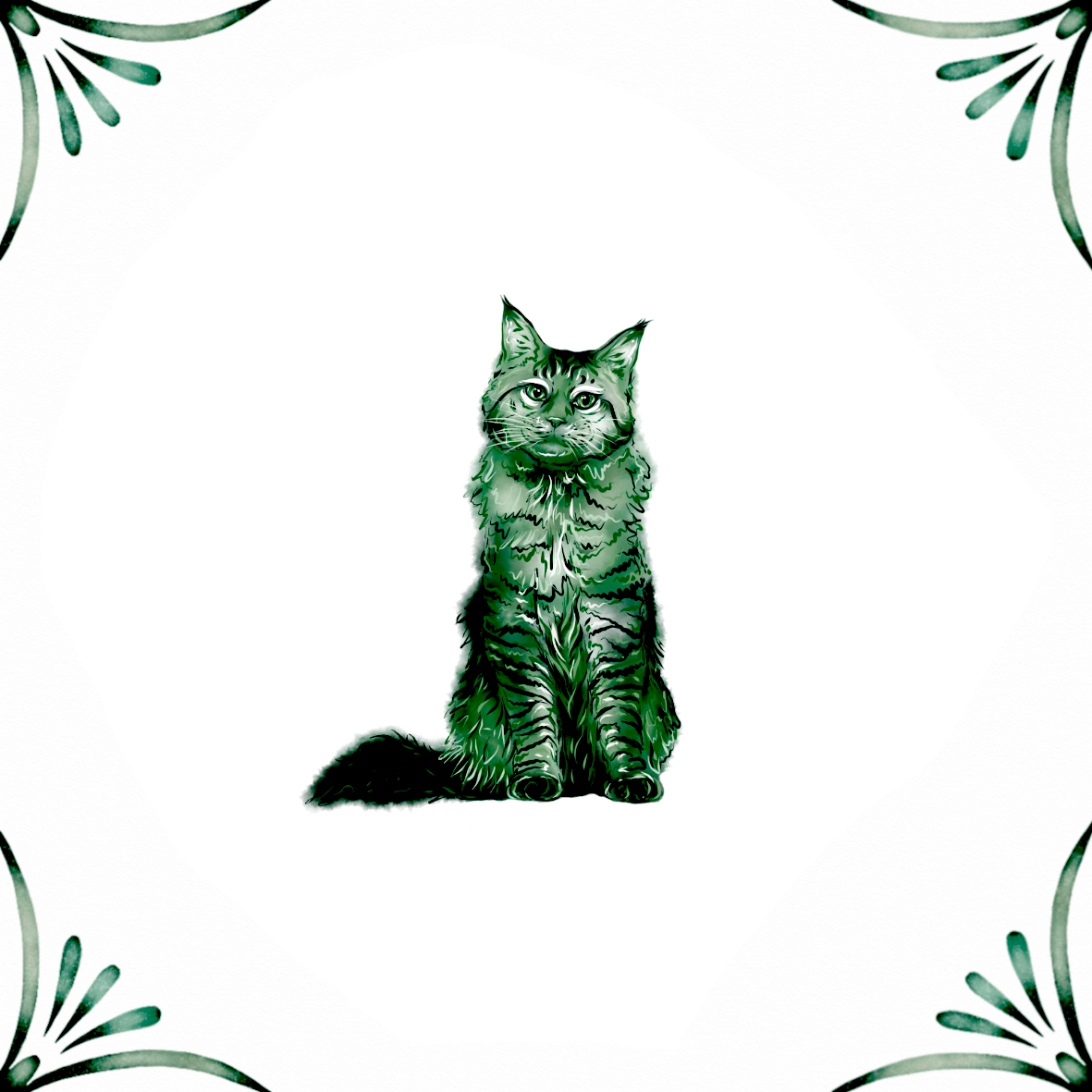 Delft Blue Ceramic Tile- Maine Coon Cat︱Bathroom Tile, Splashback, Kitchen Tiles, Modern Dutch Style