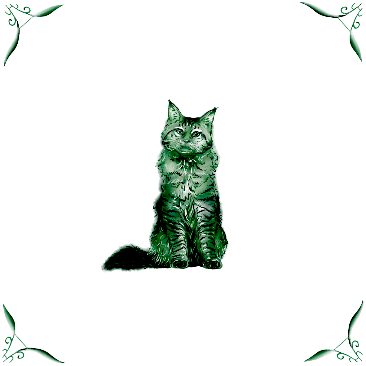Delft Blue Ceramic Tile- Maine Coon Cat︱Bathroom Tile, Splashback, Kitchen Tiles, Modern Dutch Style
