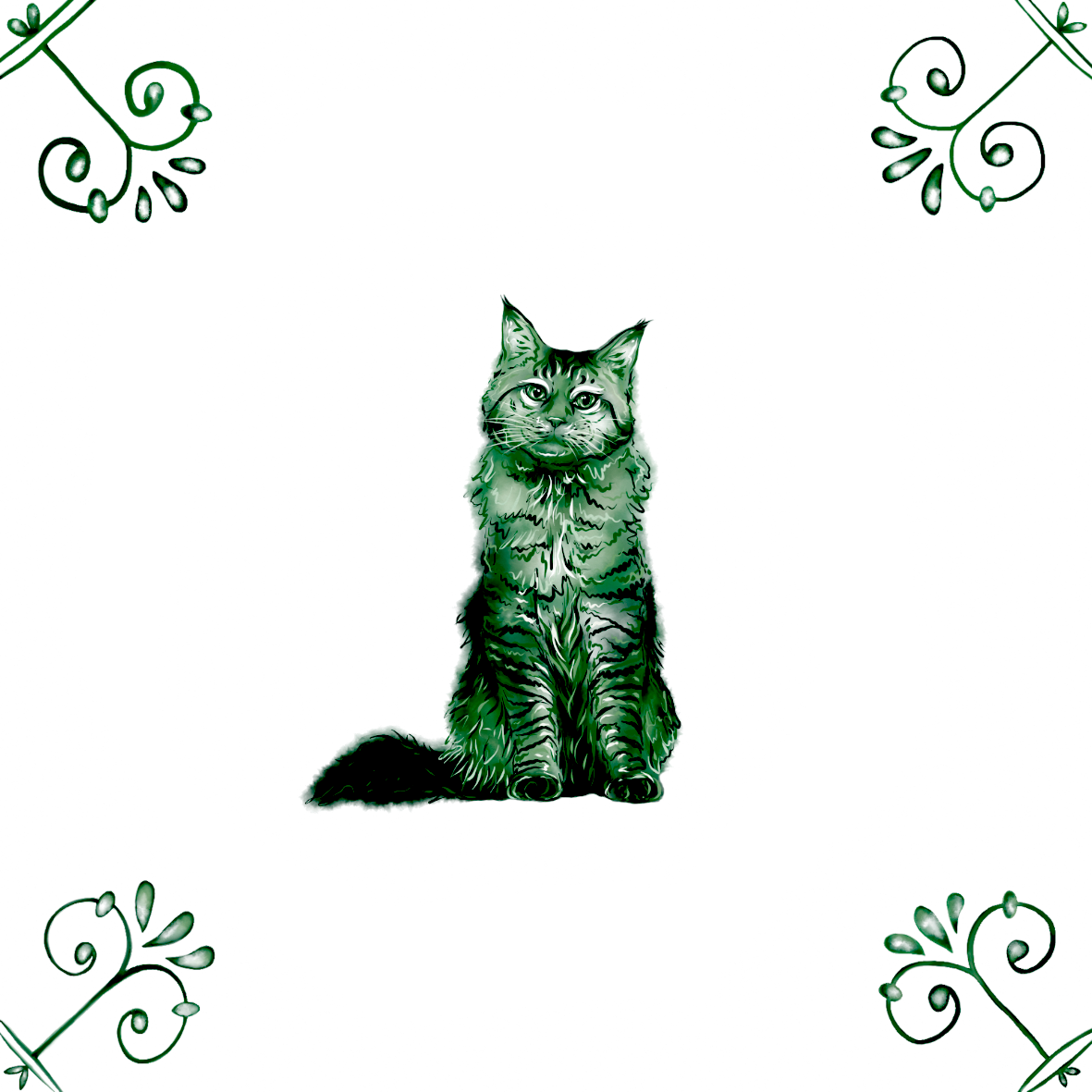 Delft Blue Ceramic Tile- Maine Coon Cat︱Bathroom Tile, Splashback, Kitchen Tiles, Modern Dutch Style