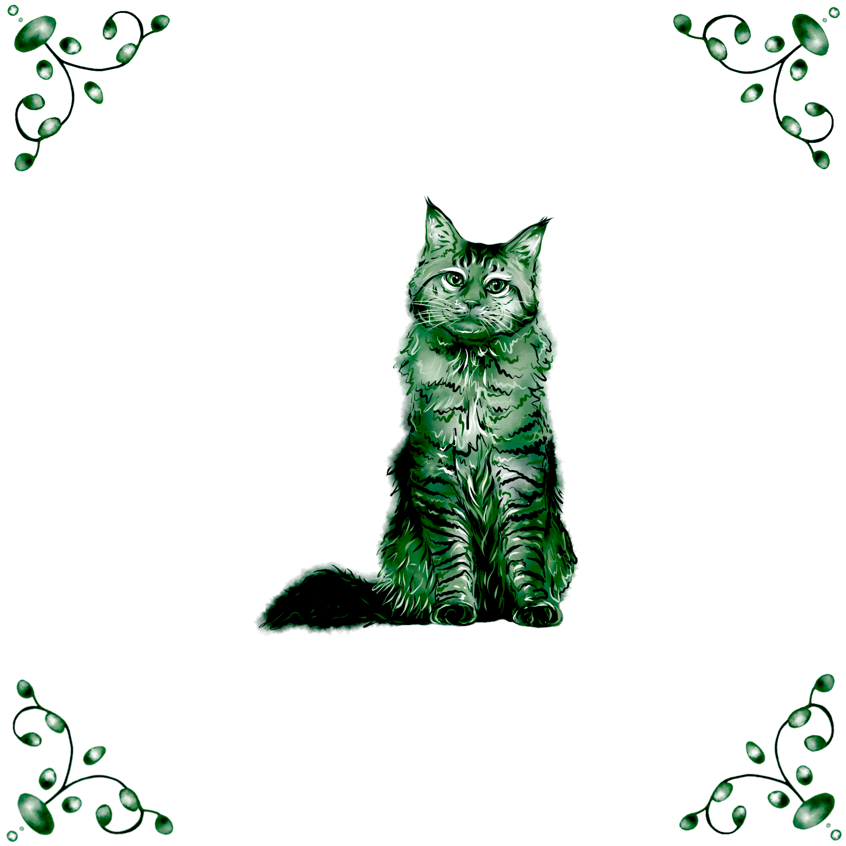 Delft Blue Ceramic Tile- Maine Coon Cat︱Bathroom Tile, Splashback, Kitchen Tiles, Modern Dutch Style