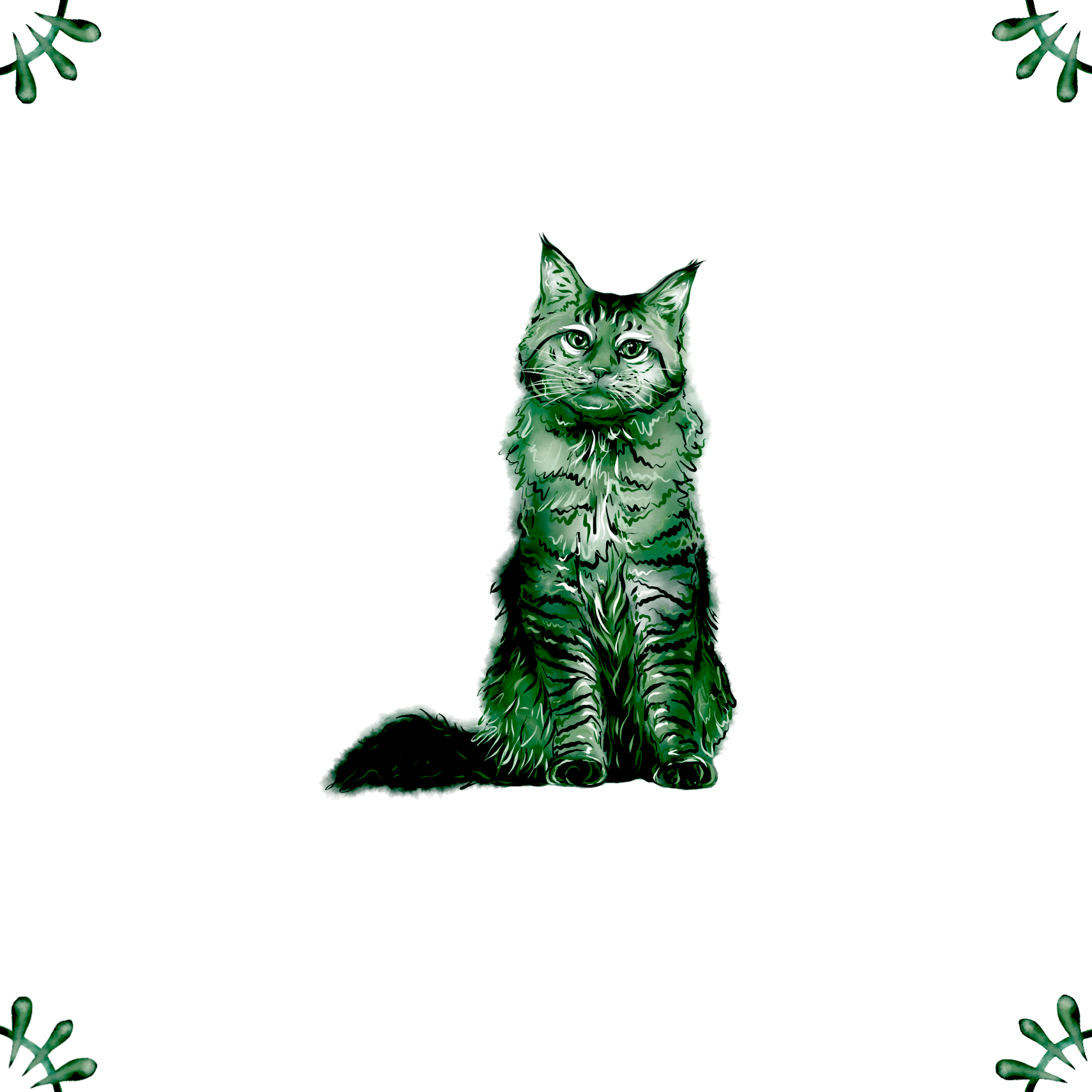 Delft Blue Ceramic Tile- Maine Coon Cat︱Bathroom Tile, Splashback, Kitchen Tiles, Modern Dutch Style