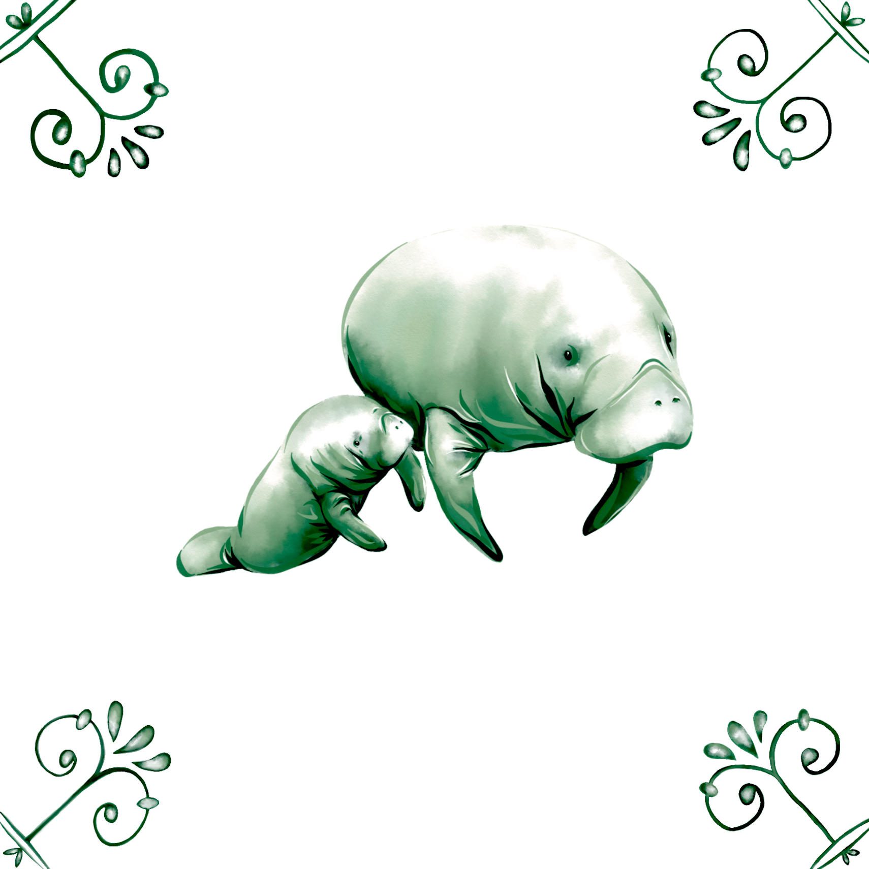 Delft Blue Ceramic Tile- Manatee︱Bathroom Tile, Splashback, Kitchen Tiles, Modern Dutch Style