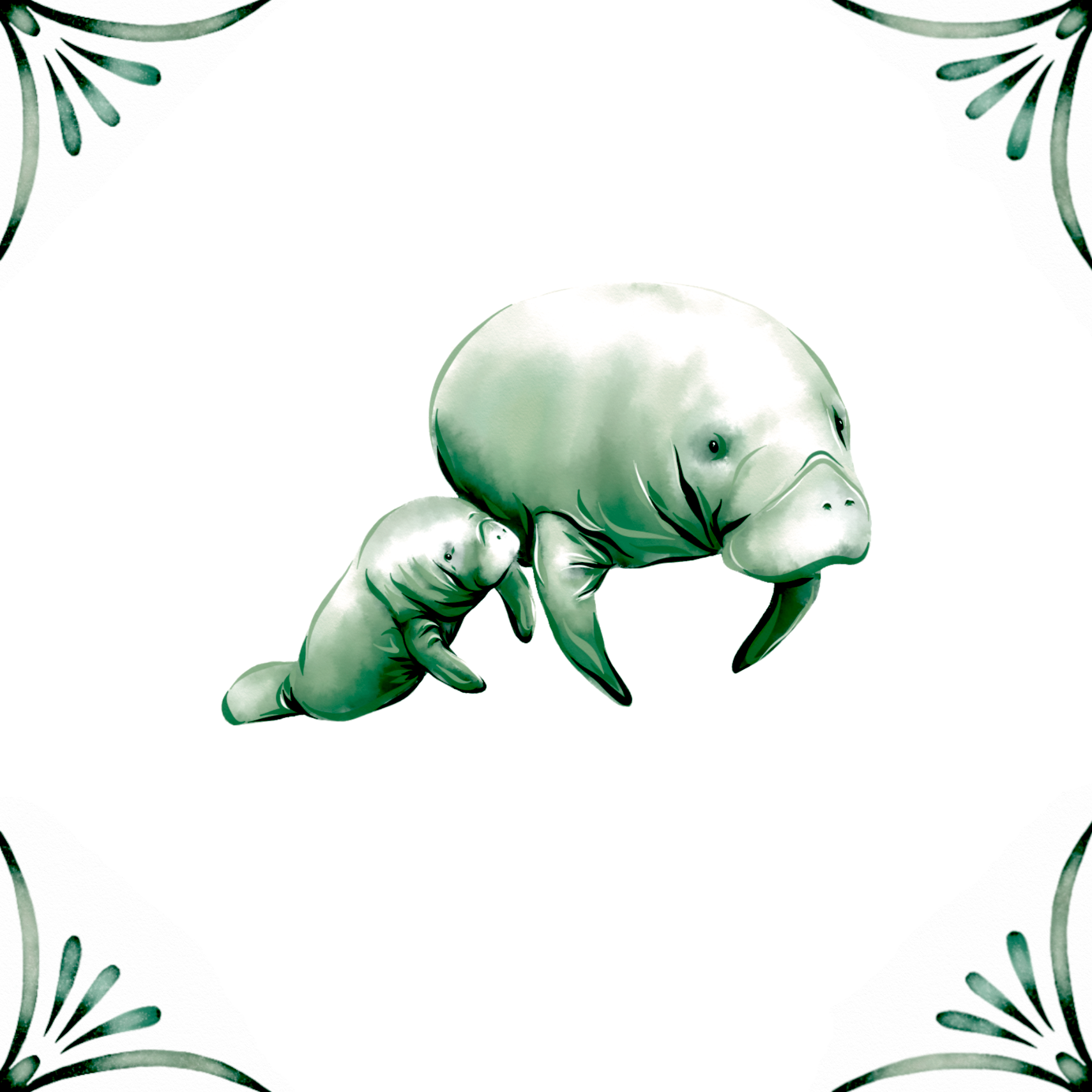 Delft Blue Ceramic Tile- Manatee︱Bathroom Tile, Splashback, Kitchen Tiles, Modern Dutch Style