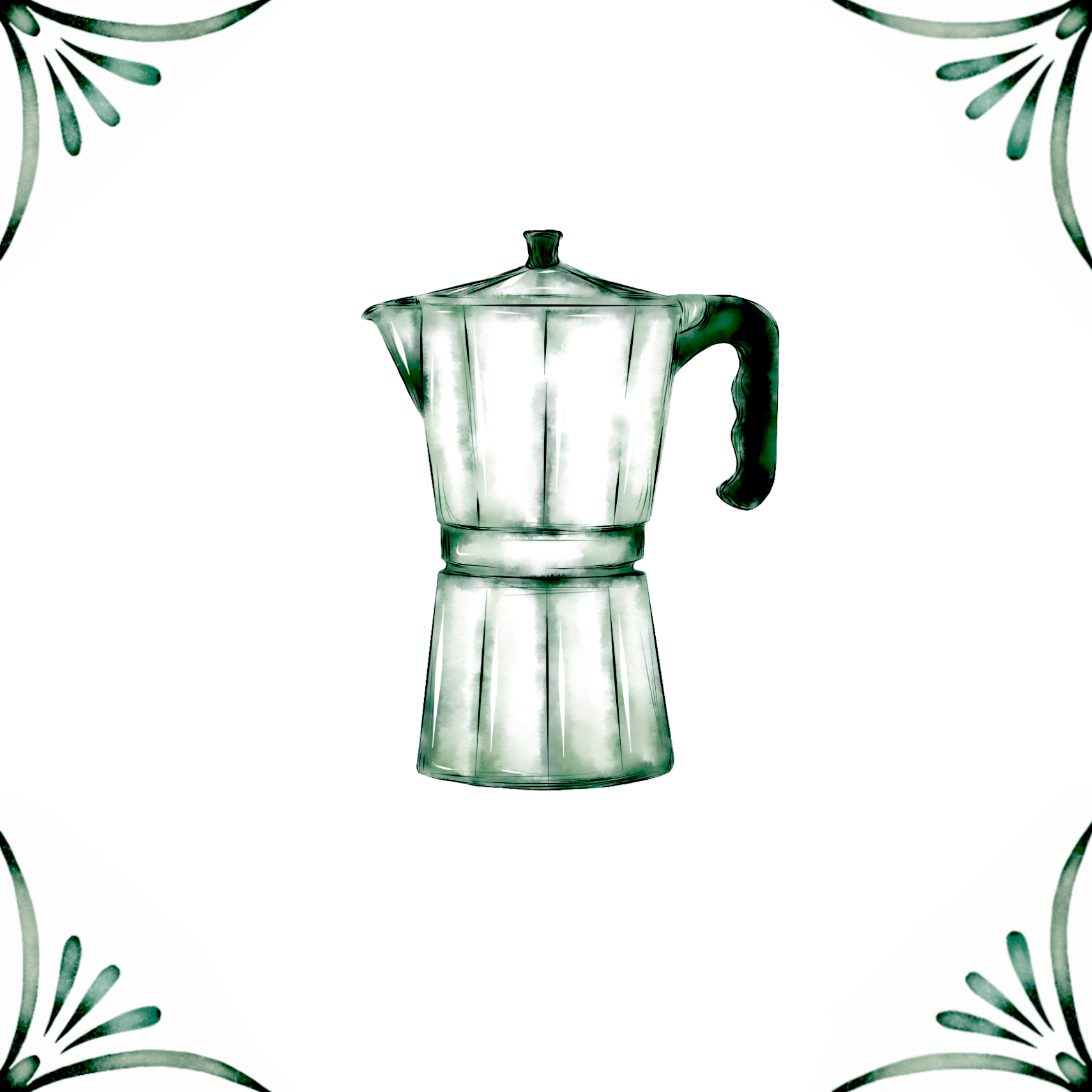 Delft Blue Ceramic Tile- Mocha Pot / Espresso Maker︱Bathroom Tile, Splashback, Kitchen Tiles, Modern Dutch Style