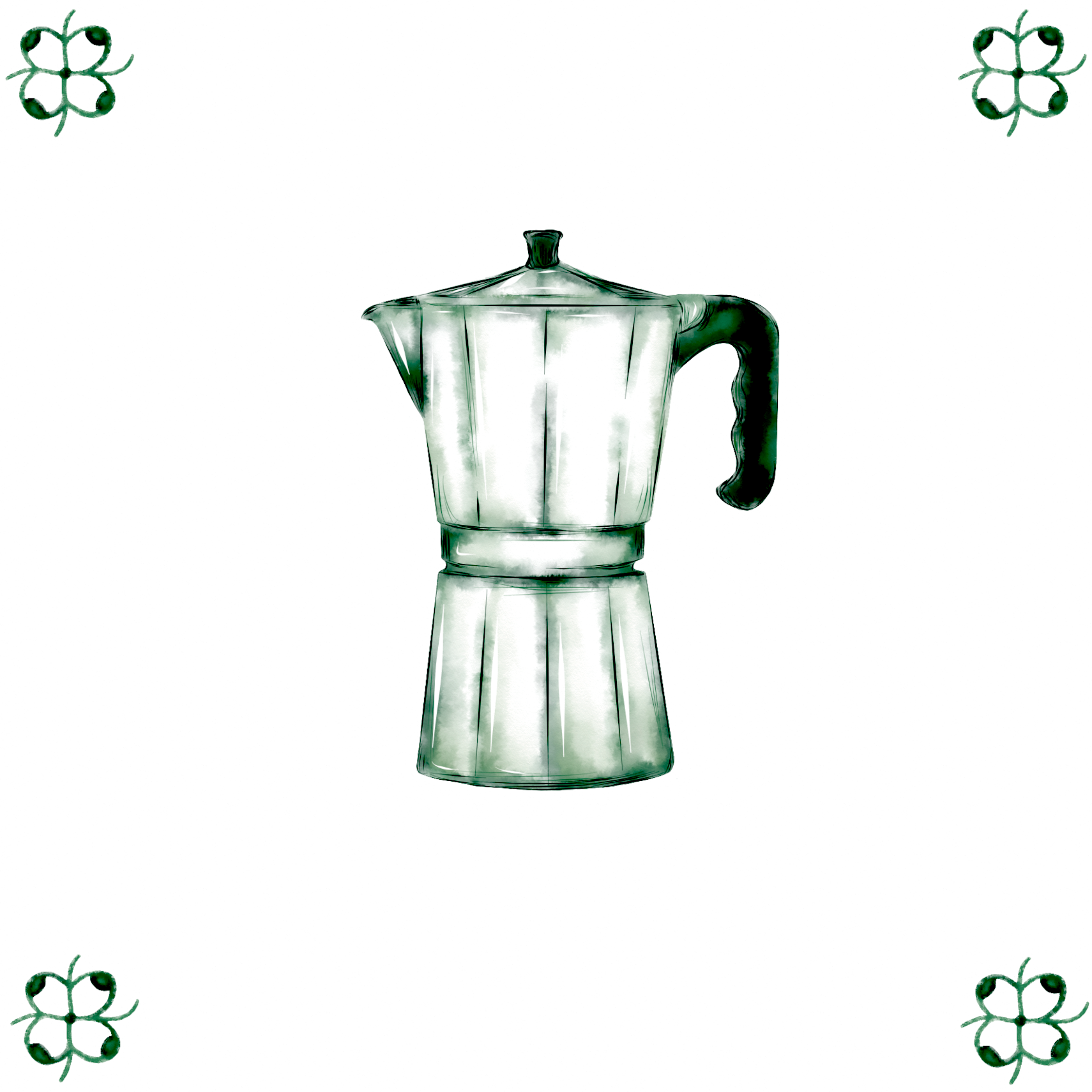 Delft Blue Ceramic Tile- Mocha Pot / Espresso Maker︱Bathroom Tile, Splashback, Kitchen Tiles, Modern Dutch Style