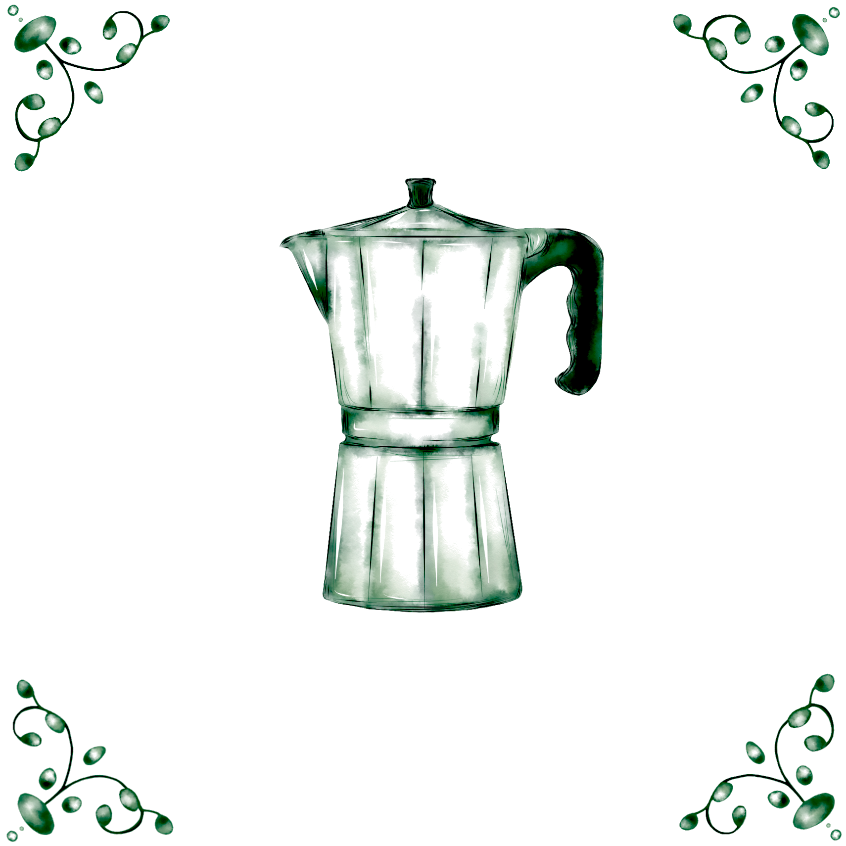 Delft Blue Ceramic Tile- Mocha Pot / Espresso Maker︱Bathroom Tile, Splashback, Kitchen Tiles, Modern Dutch Style