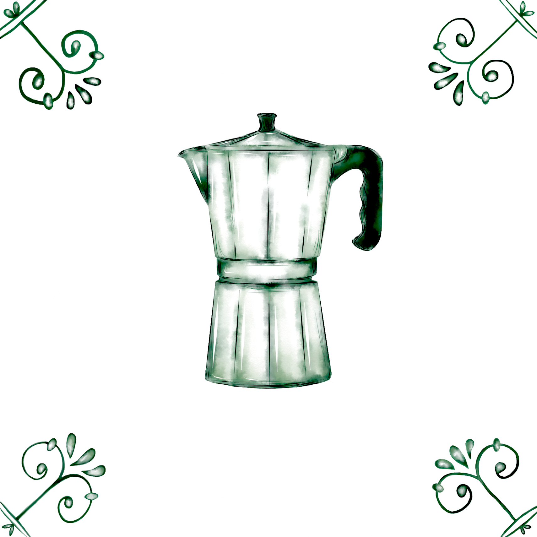 Delft Blue Ceramic Tile- Mocha Pot / Espresso Maker︱Bathroom Tile, Splashback, Kitchen Tiles, Modern Dutch Style