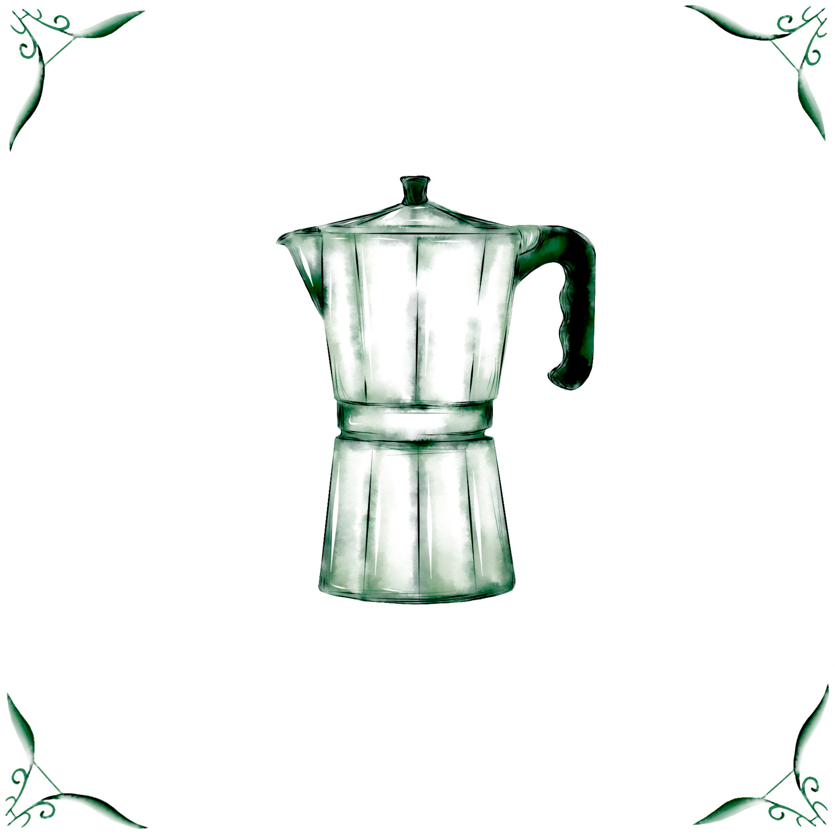 Delft Blue Ceramic Tile- Mocha Pot / Espresso Maker︱Bathroom Tile, Splashback, Kitchen Tiles, Modern Dutch Style