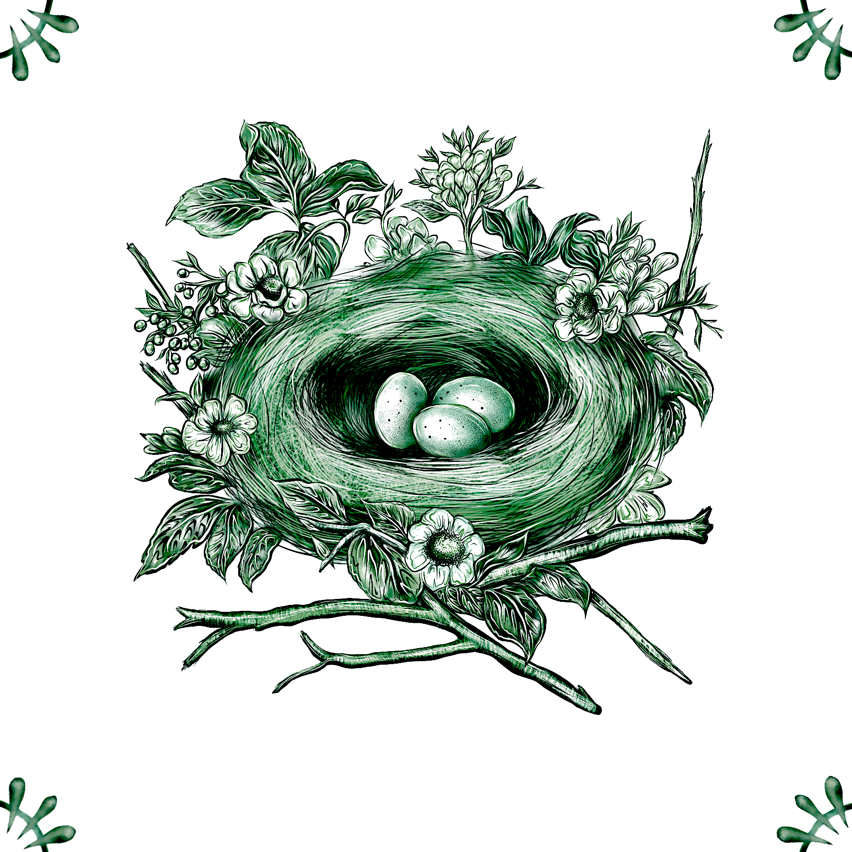 Delft Blue Ceramic Tile- Nest with Eggs︱Splashback, Kitchen Tiles, Modern Dutch Style