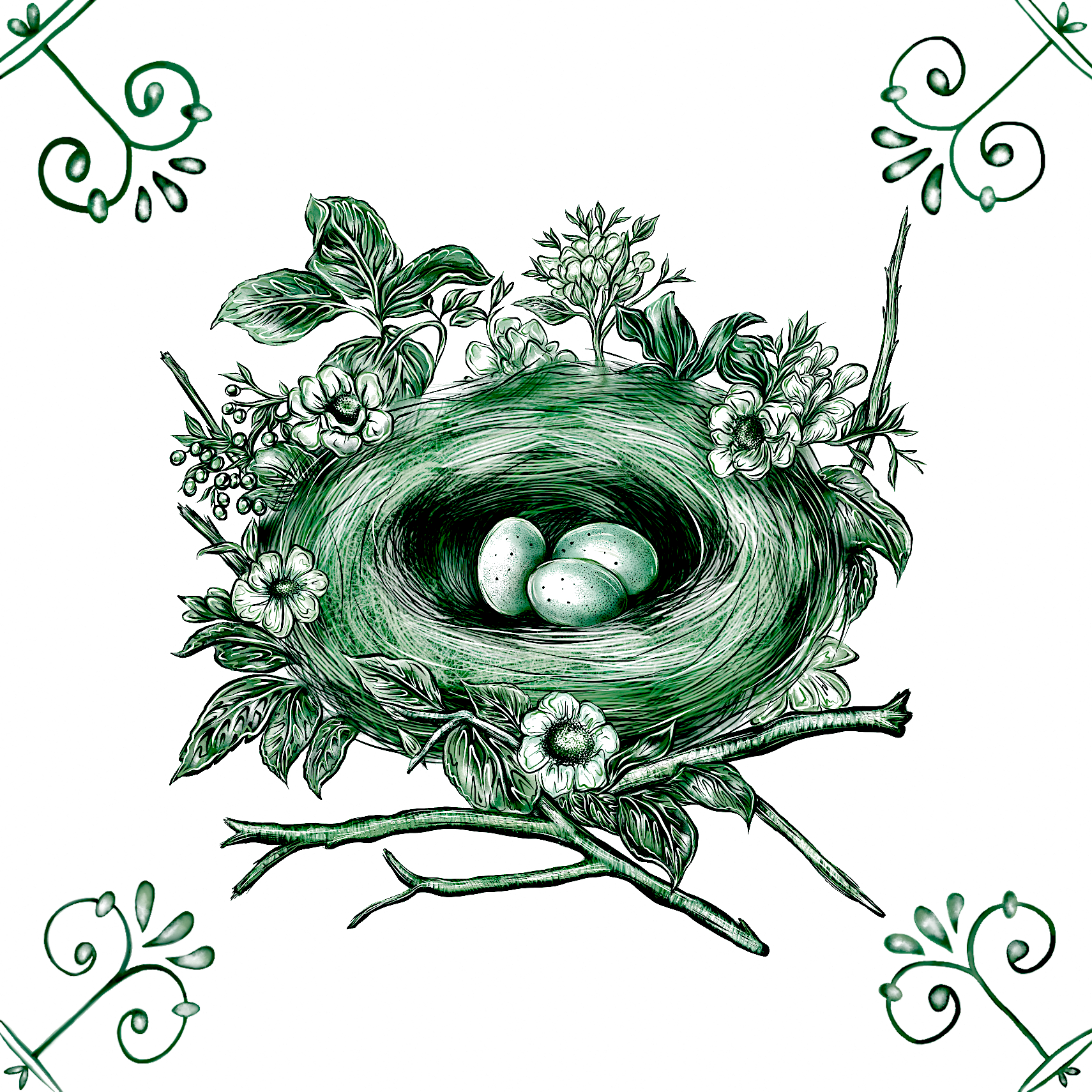 Delft Blue Ceramic Tile- Nest with Eggs︱Splashback, Kitchen Tiles, Modern Dutch Style