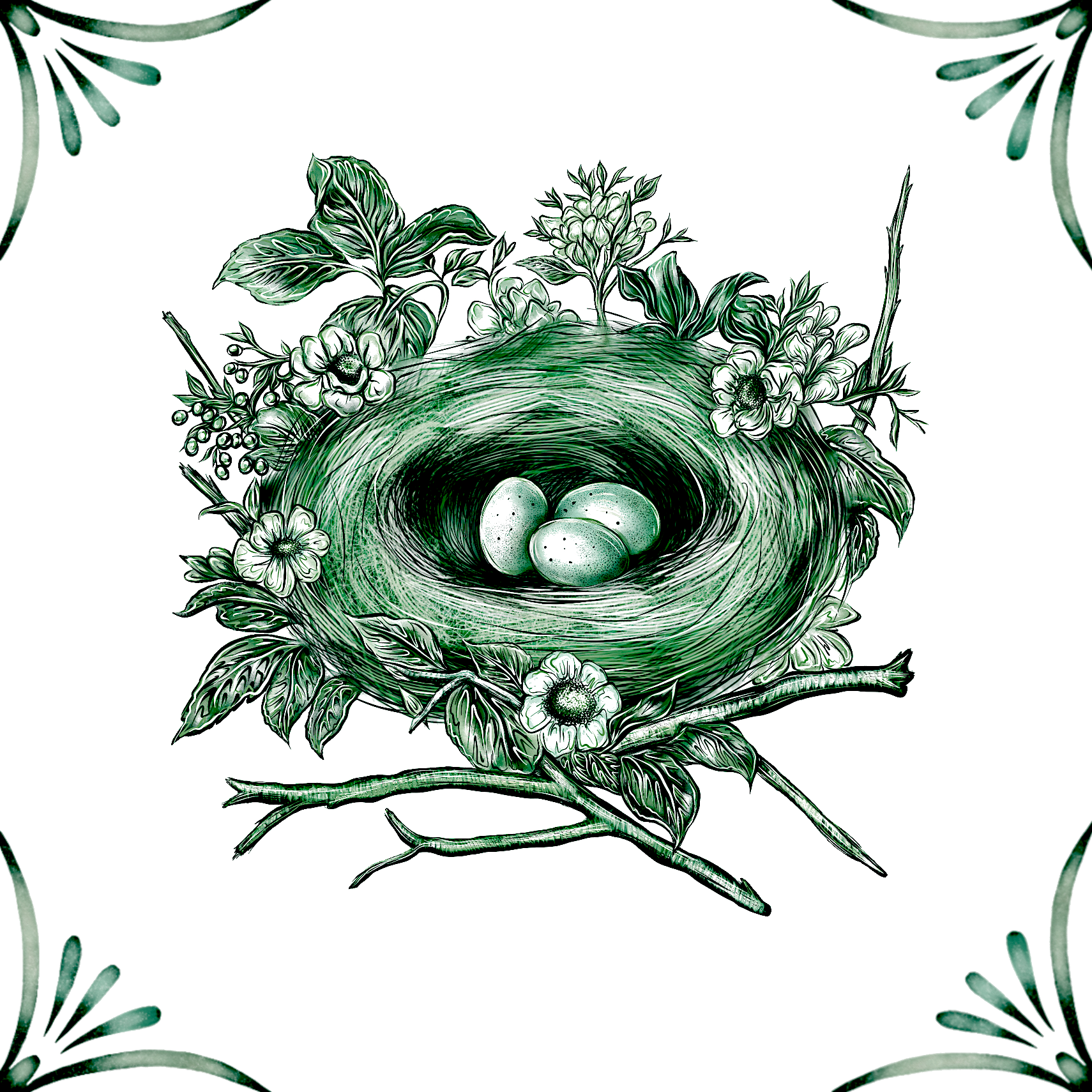 Delft Blue Ceramic Tile- Nest with Eggs︱Splashback, Kitchen Tiles, Modern Dutch Style