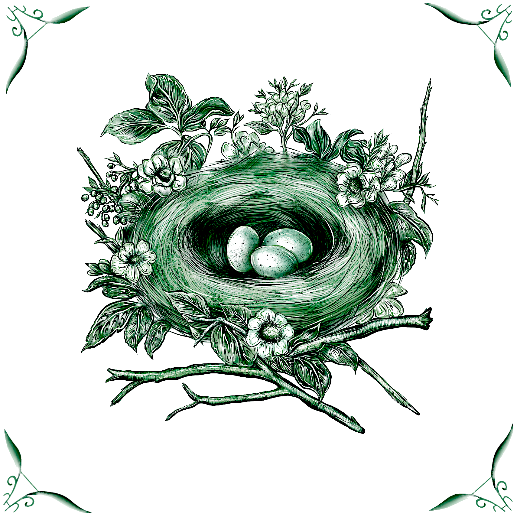 Delft Blue Ceramic Tile- Nest with Eggs︱Splashback, Kitchen Tiles, Modern Dutch Style