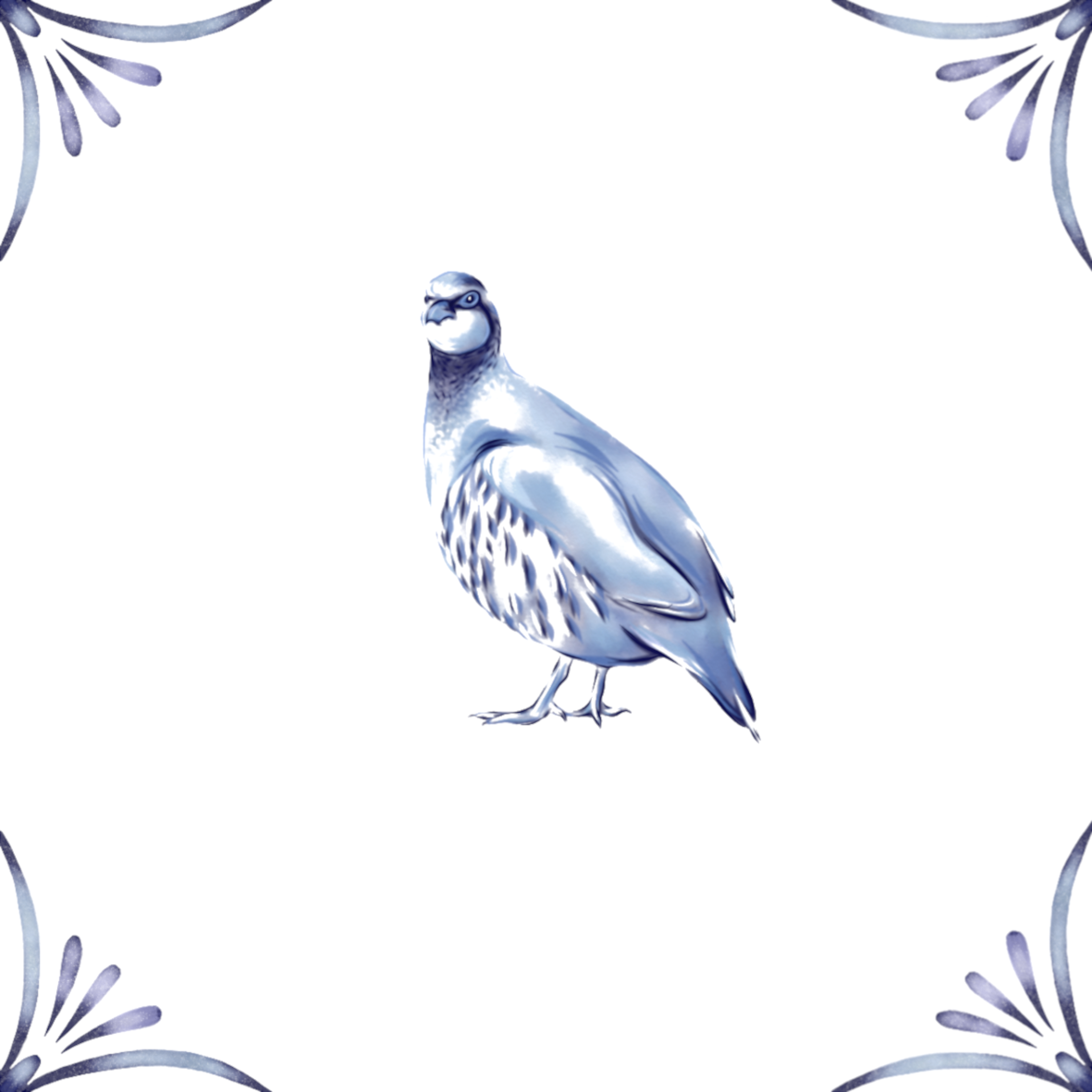 Delft Blue Ceramic Tile- Partridge︱Bathroom Tile, Splashback, Kitchen Tiles, Modern Dutch Style