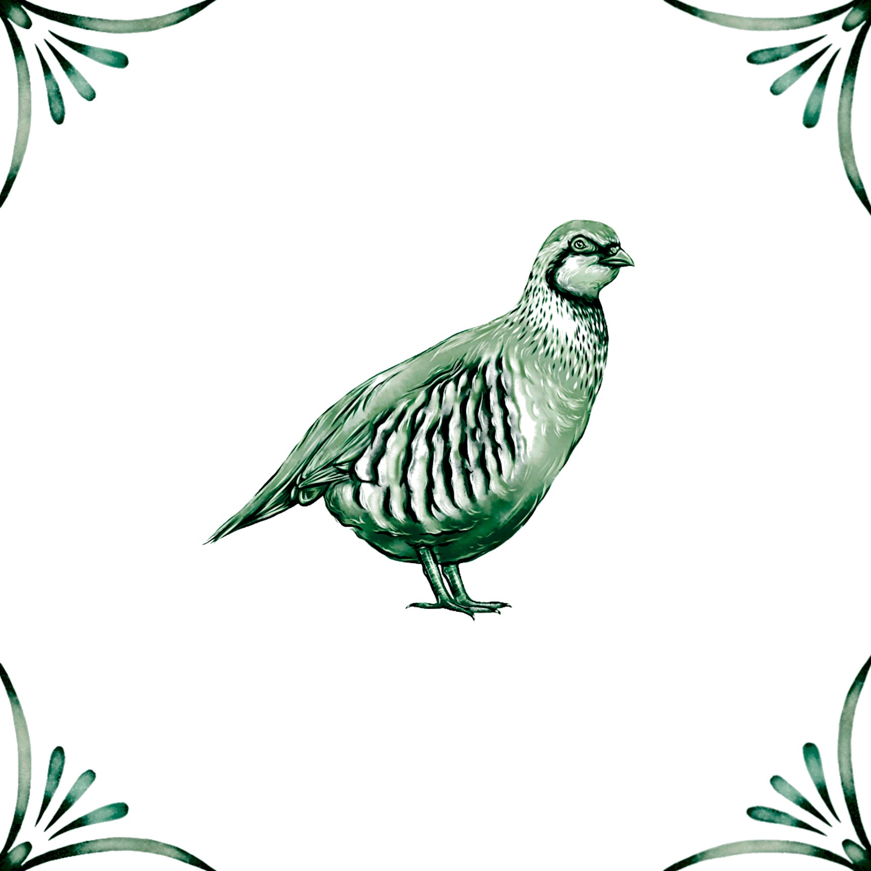 Delft Blue Ceramic Tile- Detailed Partridge︱Bathroom Tile, Splashback, Kitchen Tiles, Modern Dutch Style