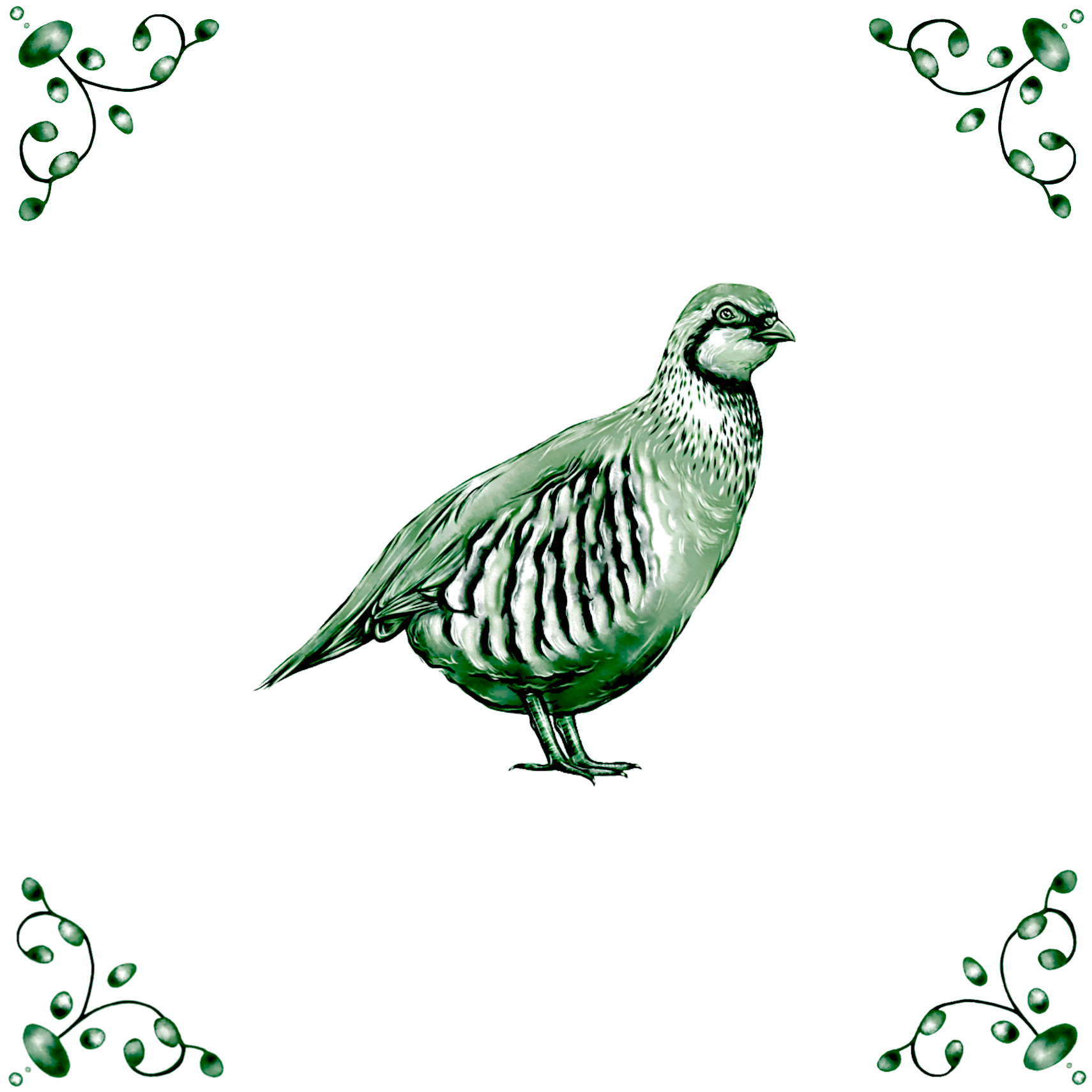 Delft Blue Ceramic Tile- Detailed Partridge︱Bathroom Tile, Splashback, Kitchen Tiles, Modern Dutch Style