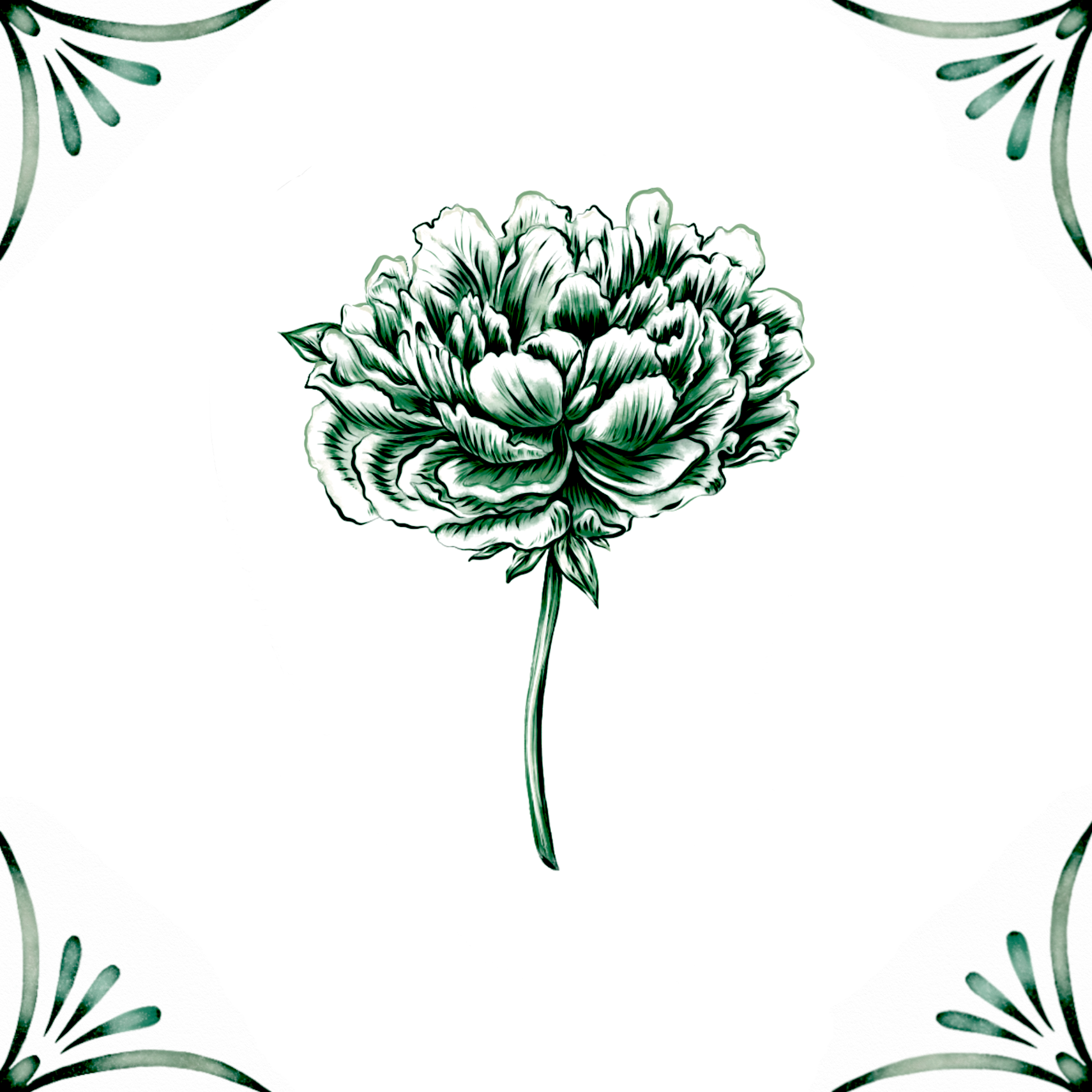 Delft Blue Ceramic Tile- Peony︱Bathroom Tile, Splashback, Kitchen Tiles, Modern Dutch Style