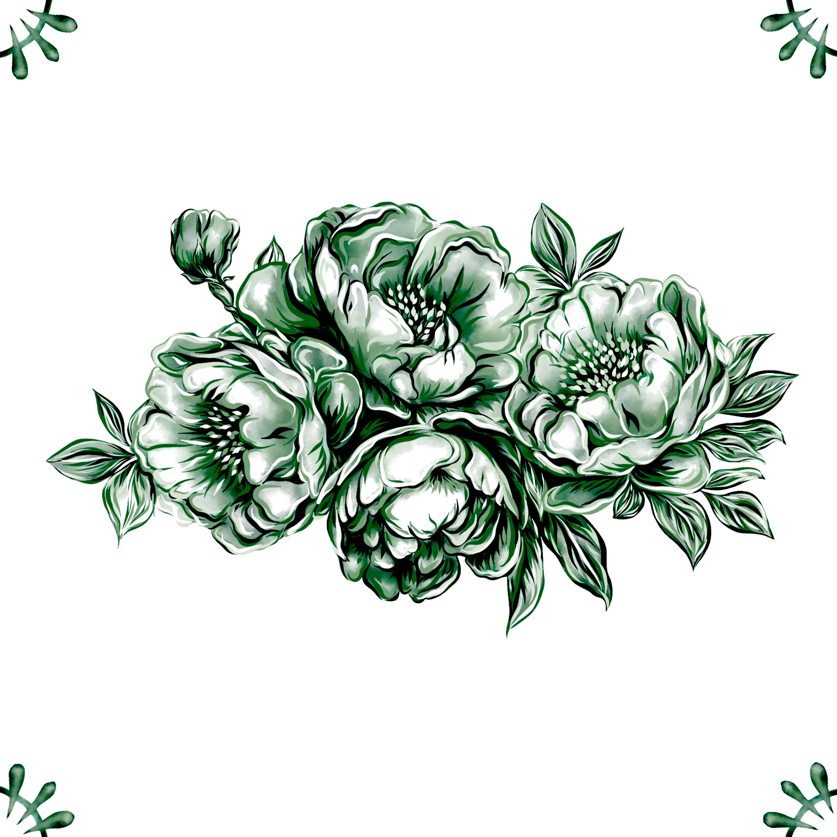 Delft Blue Ceramic Tile- Peony Cluster︱Bathroom Tile, Splashback, Kitchen Tiles, Modern Dutch Style