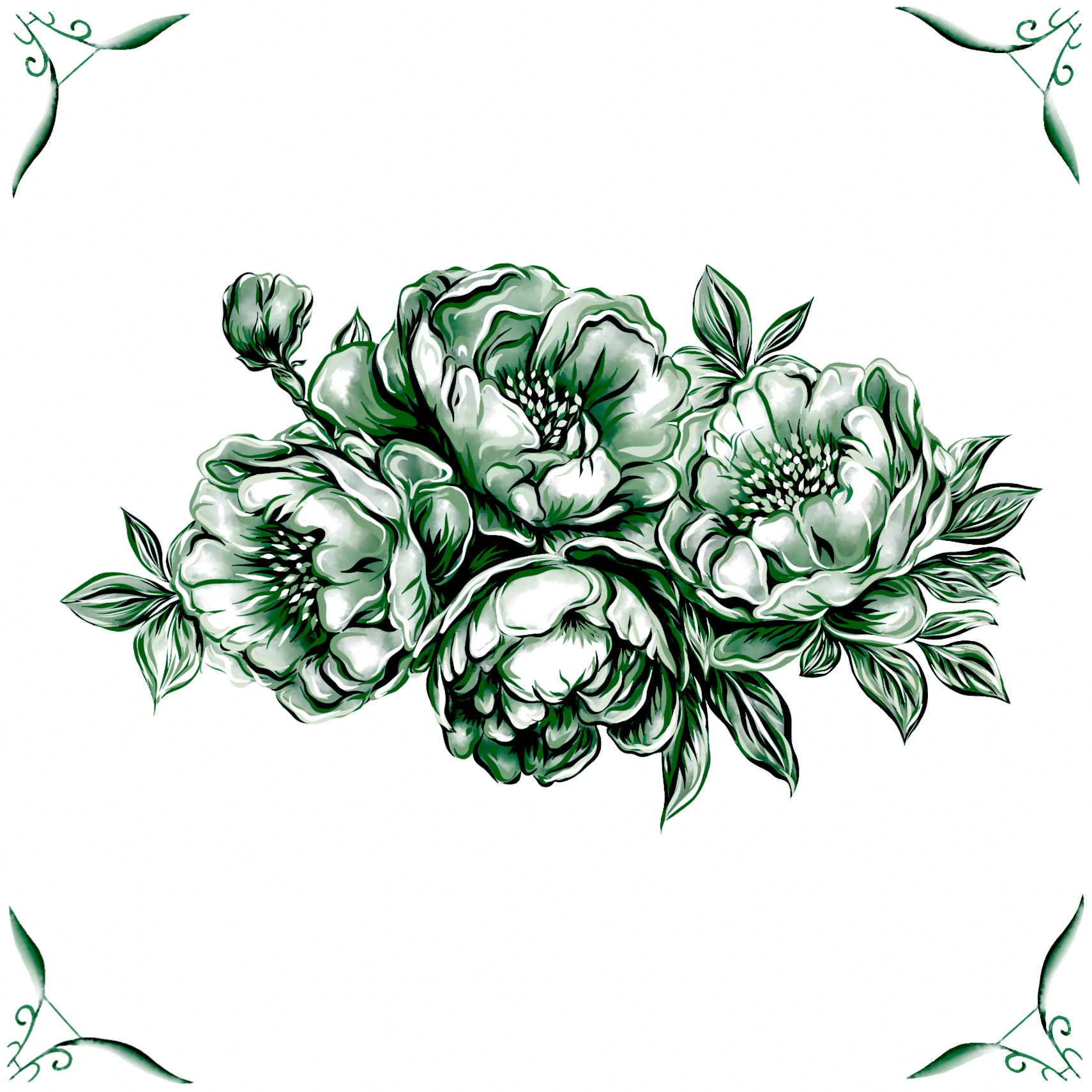 Delft Blue Ceramic Tile- Peony Cluster︱Bathroom Tile, Splashback, Kitchen Tiles, Modern Dutch Style