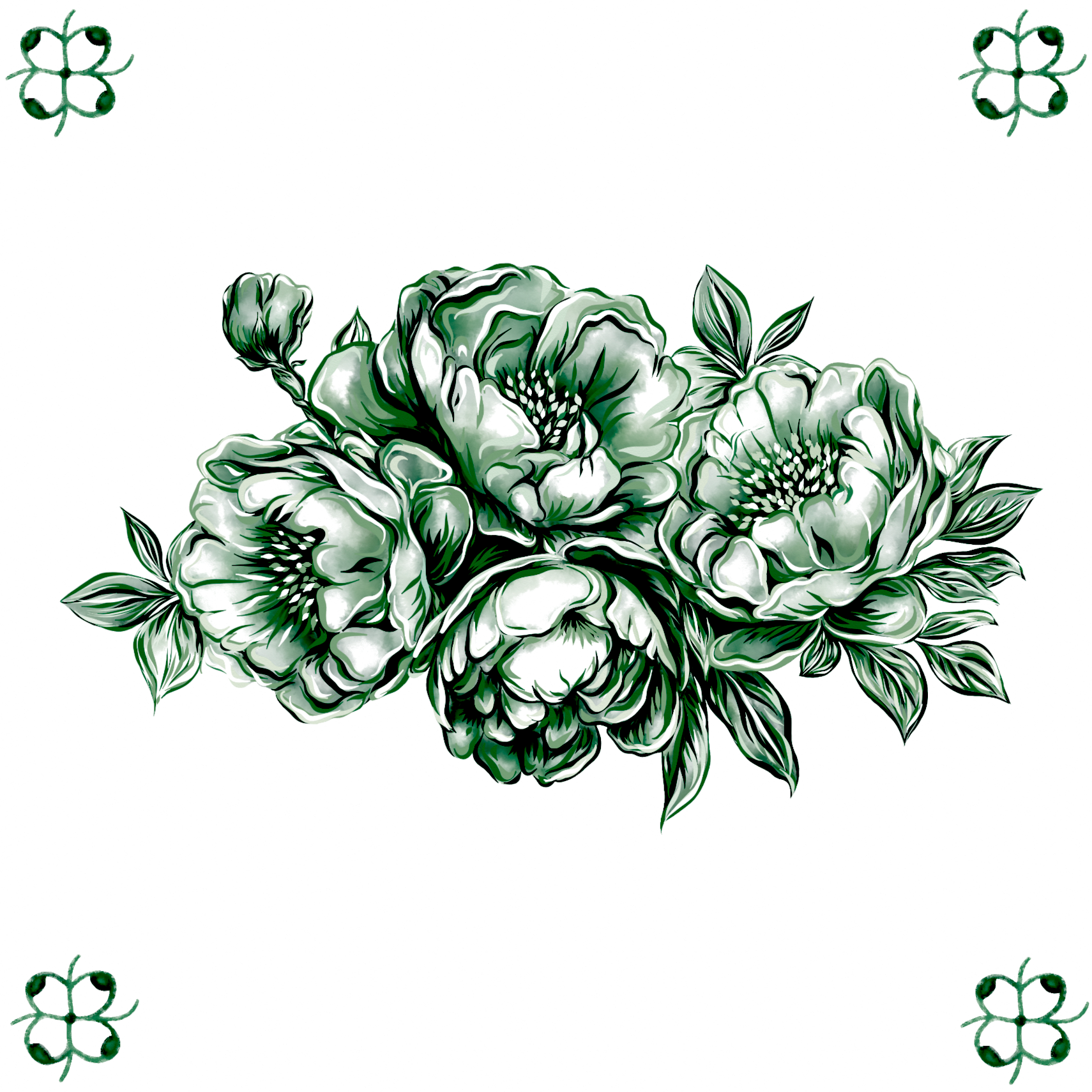 Delft Blue Ceramic Tile- Peony Cluster︱Bathroom Tile, Splashback, Kitchen Tiles, Modern Dutch Style