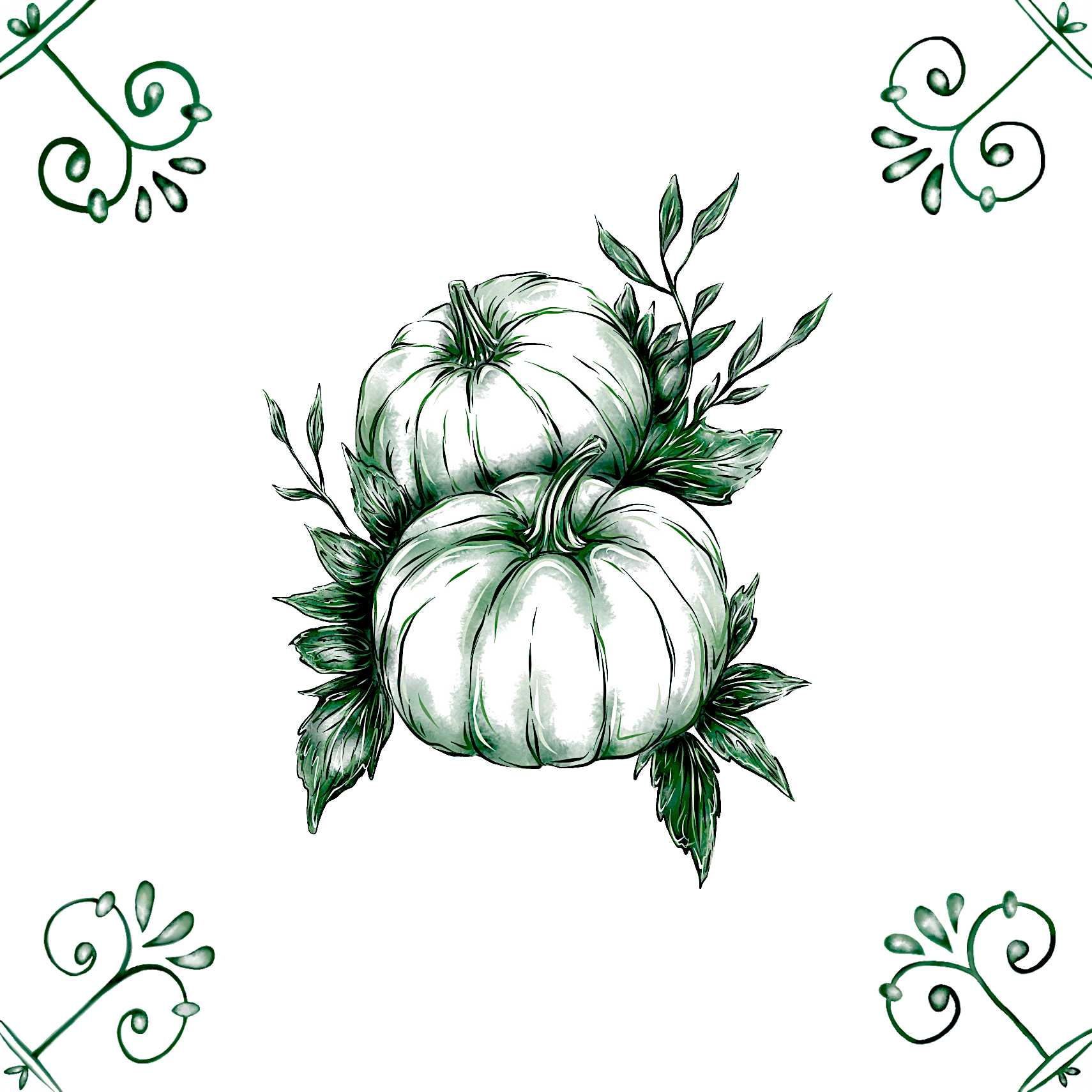 Delft Blue Ceramic Tile- Pumpkins︱Bathroom Tile, Splashback, Kitchen Tiles, Modern Dutch Style