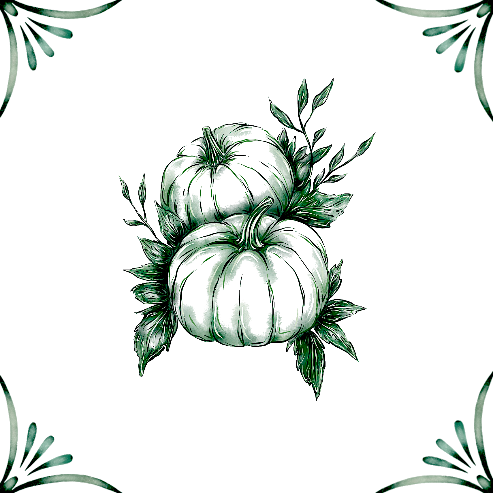 Delft Blue Ceramic Tile- Pumpkins︱Bathroom Tile, Splashback, Kitchen Tiles, Modern Dutch Style