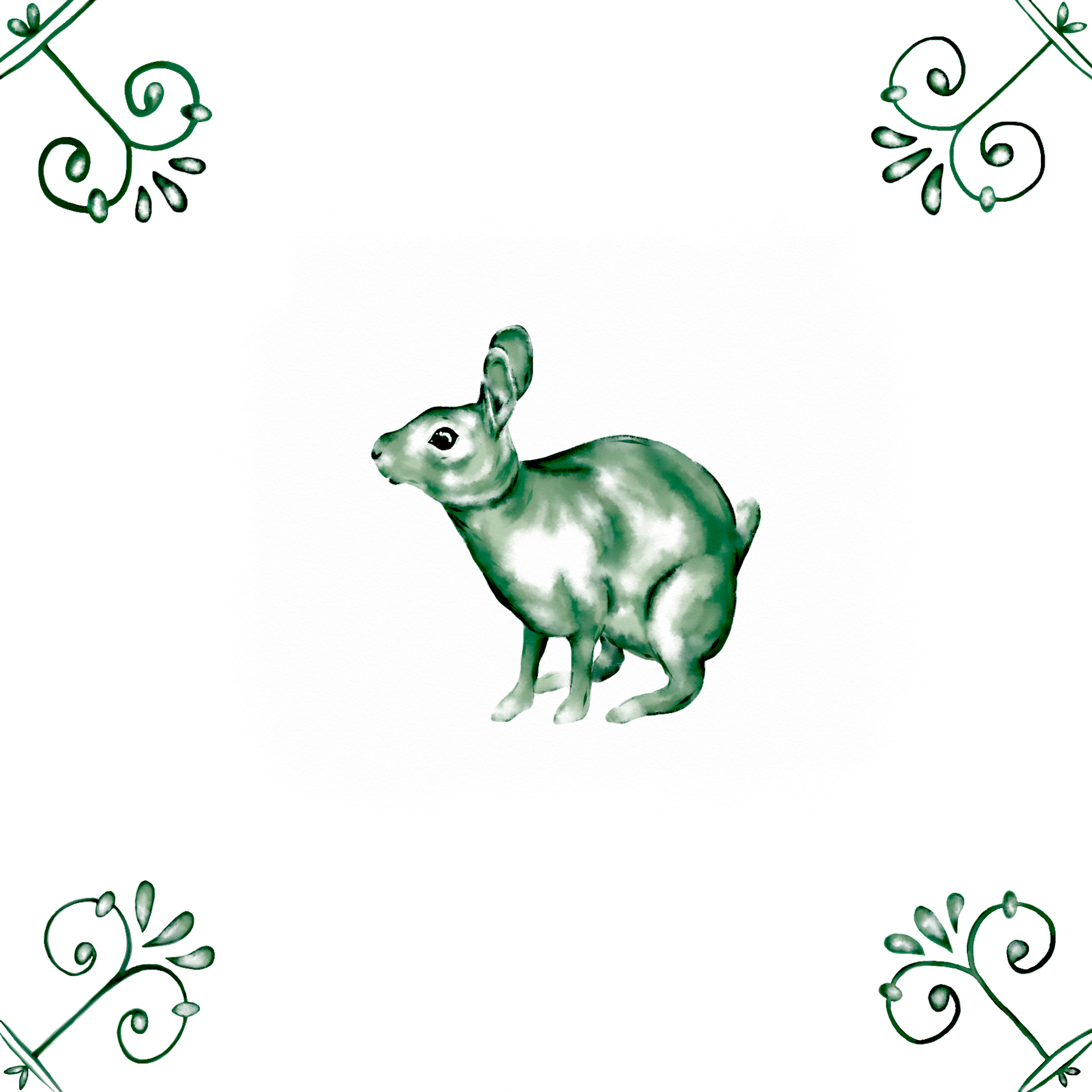 Delft Blue Ceramic Tile- Rabbit︱Bathroom Tile, Splashback, Kitchen Tiles, Modern Dutch Style