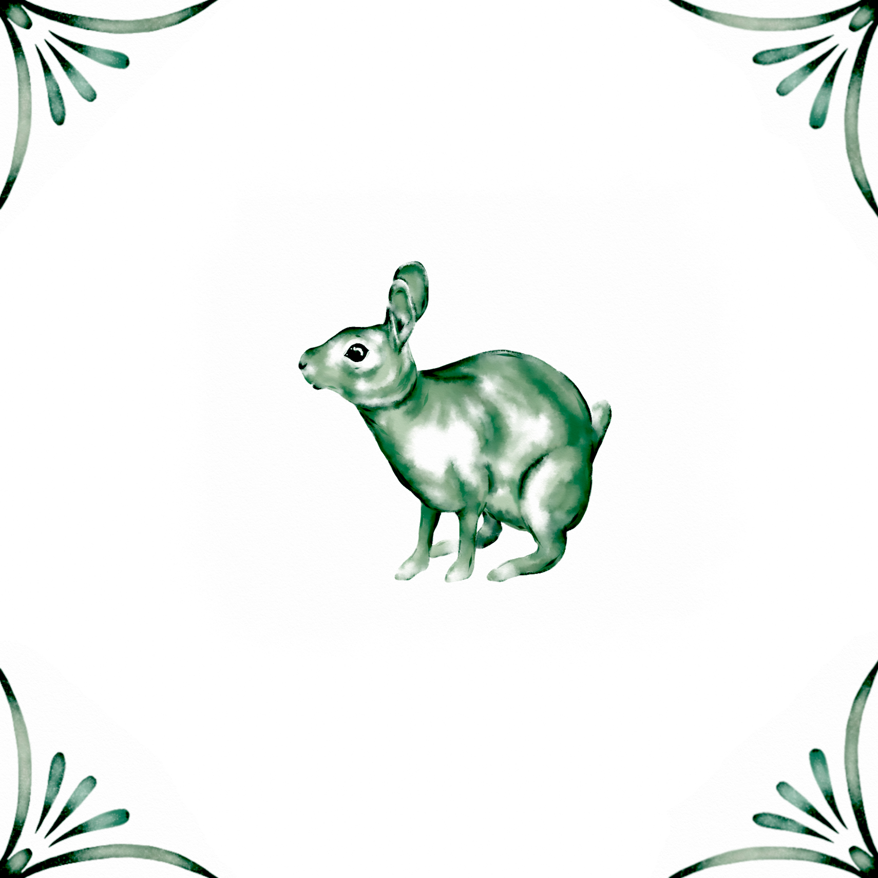 Delft Blue Ceramic Tile- Rabbit︱Bathroom Tile, Splashback, Kitchen Tiles, Modern Dutch Style