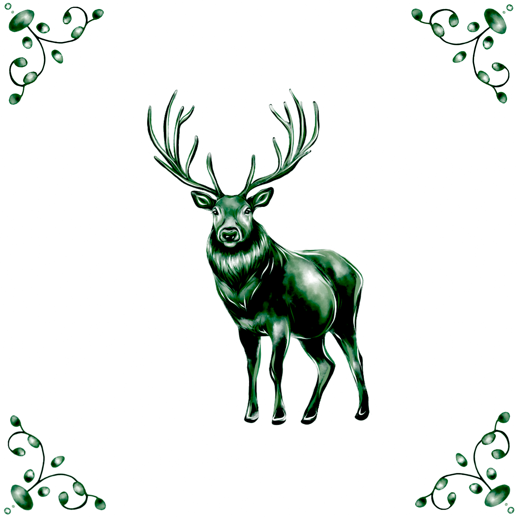 Delft Blue Ceramic Tile- Stag Reindeer︱Bathroom Tile, Splashback, Kitchen Tiles, Modern Dutch Style