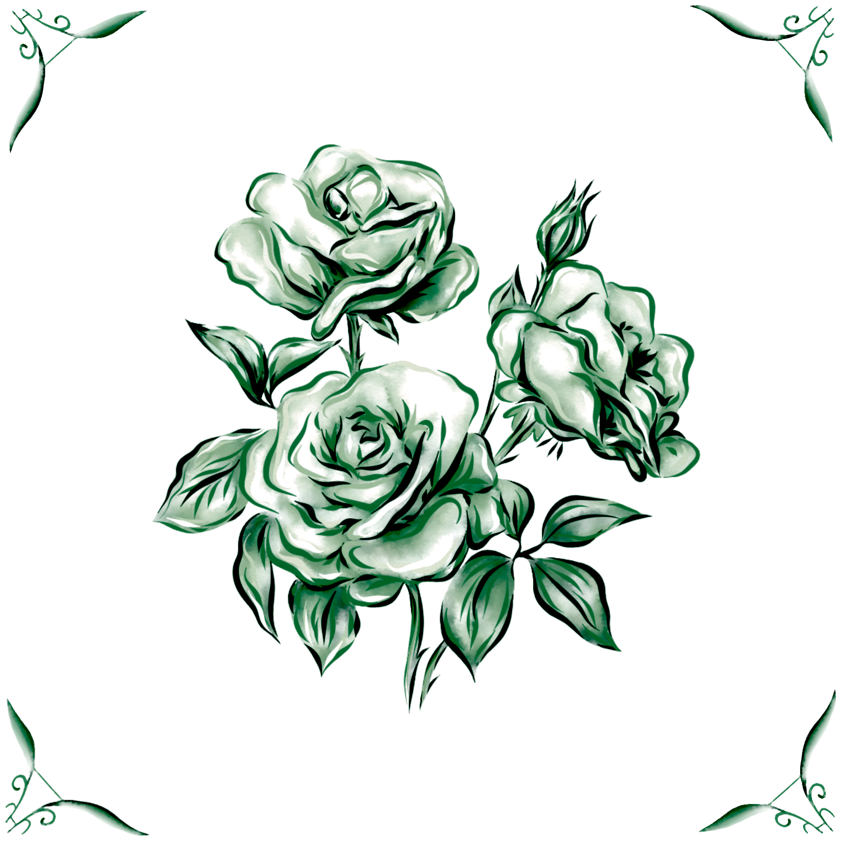 Delft Blue Ceramic Tile- Rose︱Bathroom Tile, Splashback, Kitchen Tiles, Modern Dutch Style