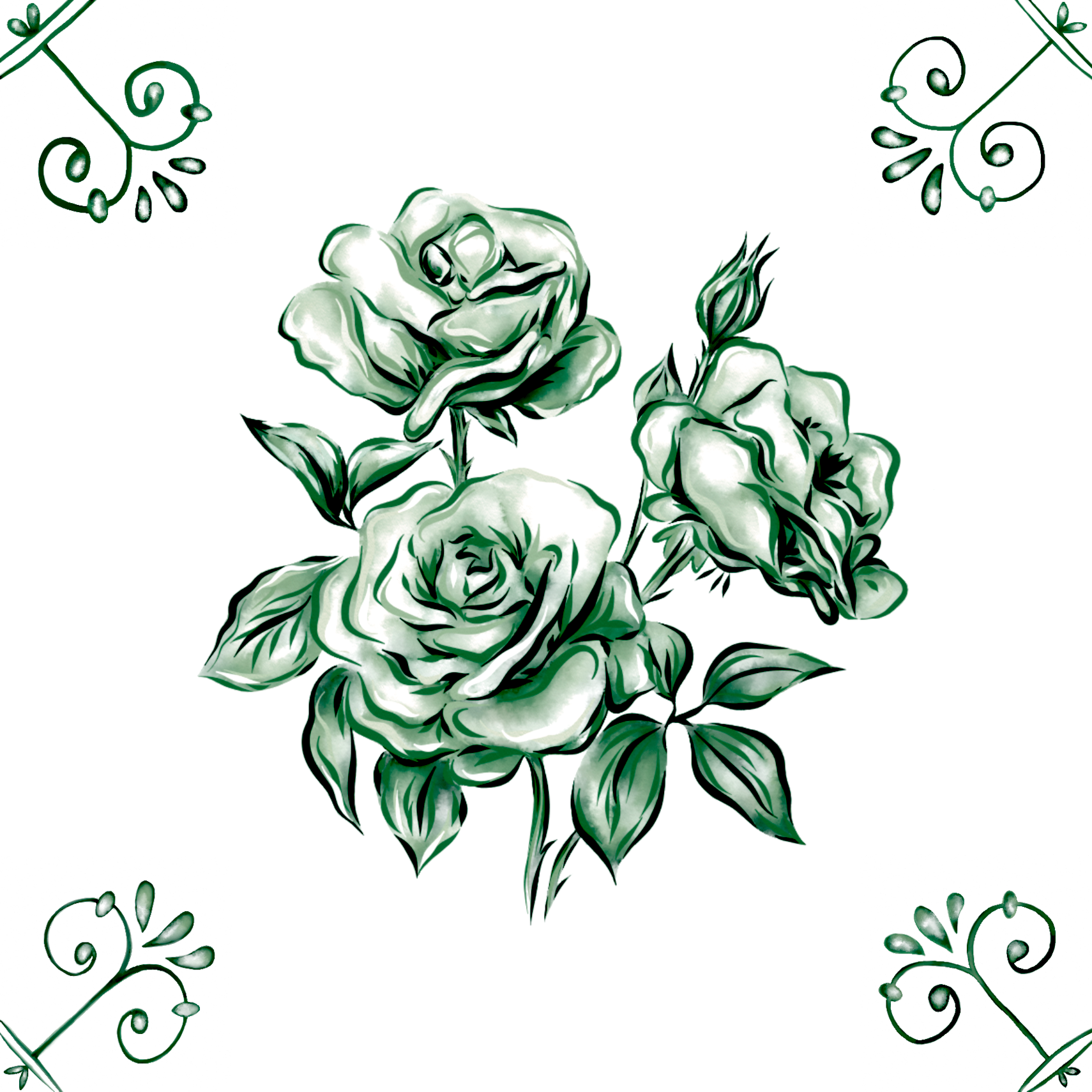 Delft Blue Ceramic Tile- Rose︱Bathroom Tile, Splashback, Kitchen Tiles, Modern Dutch Style