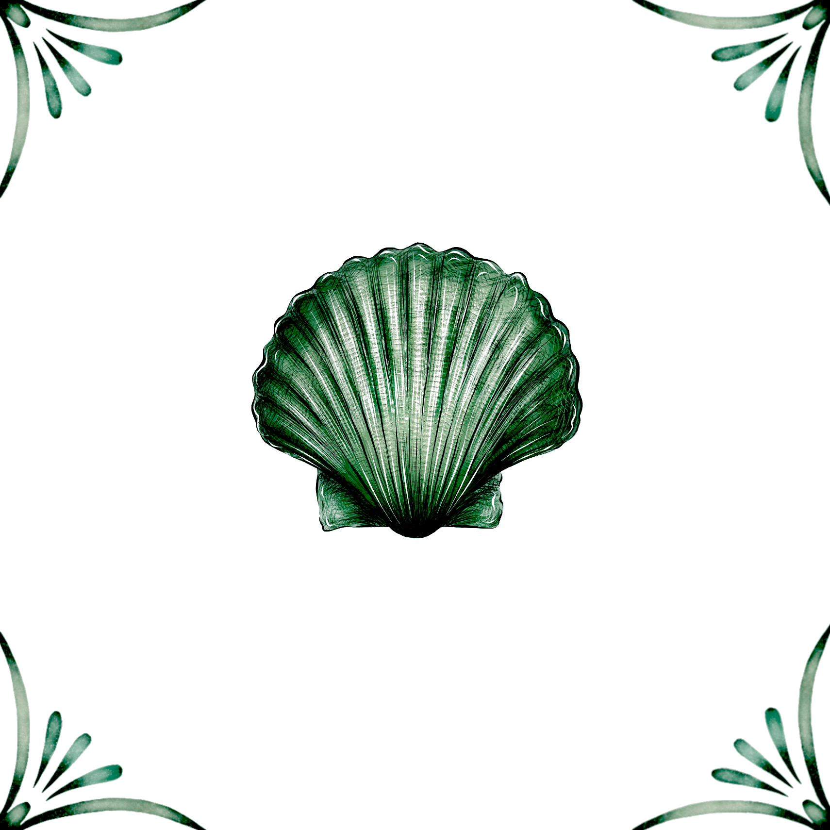 Delft Blue Ceramic Tile- Scallop Shell︱Bathroom Tile, Splashback, Kitchen Tiles, Modern Dutch Style