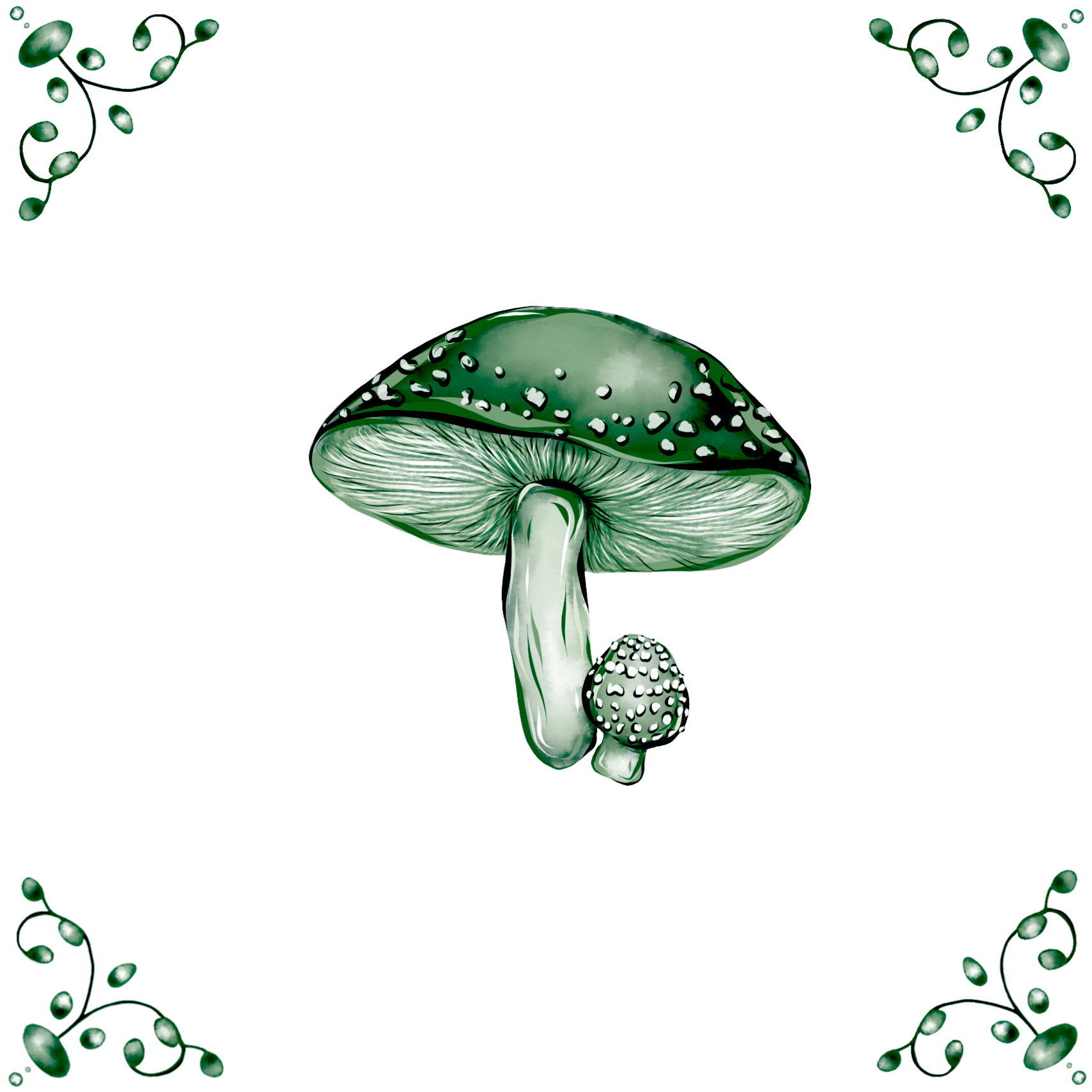 Delft Blue Ceramic Tile- Mushroom︱Bathroom Tile, Splashback, Kitchen Tiles, Modern Dutch Style