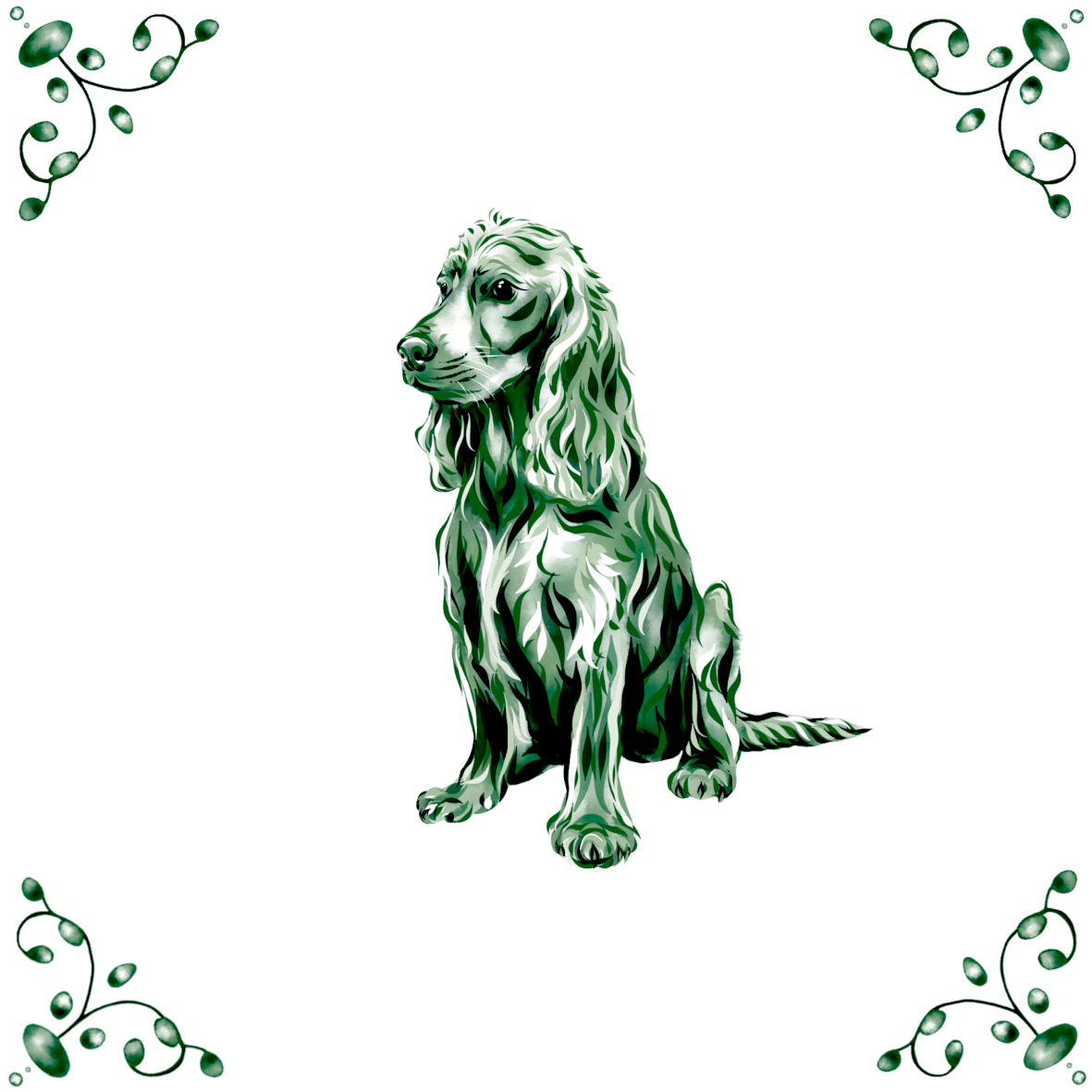 Delft Blue Ceramic Tile- Cocker Spaniel Dog︱Bathroom Tile, Splashback, Kitchen Tiles, Modern Dutch Style