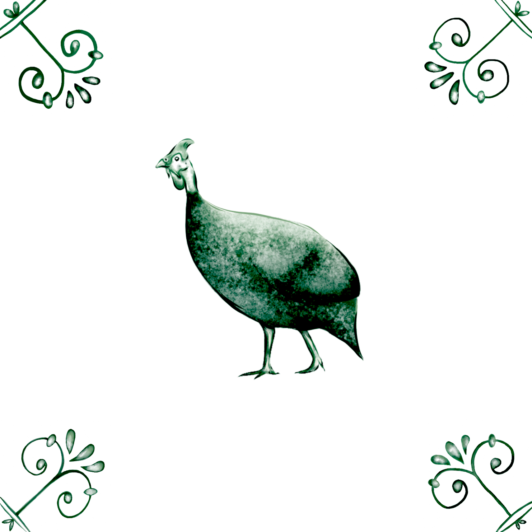 Delft Blue Ceramic Tile- Guinea Fowl︱Bathroom Tile, Splashback, Kitchen Tiles, Modern Dutch Style